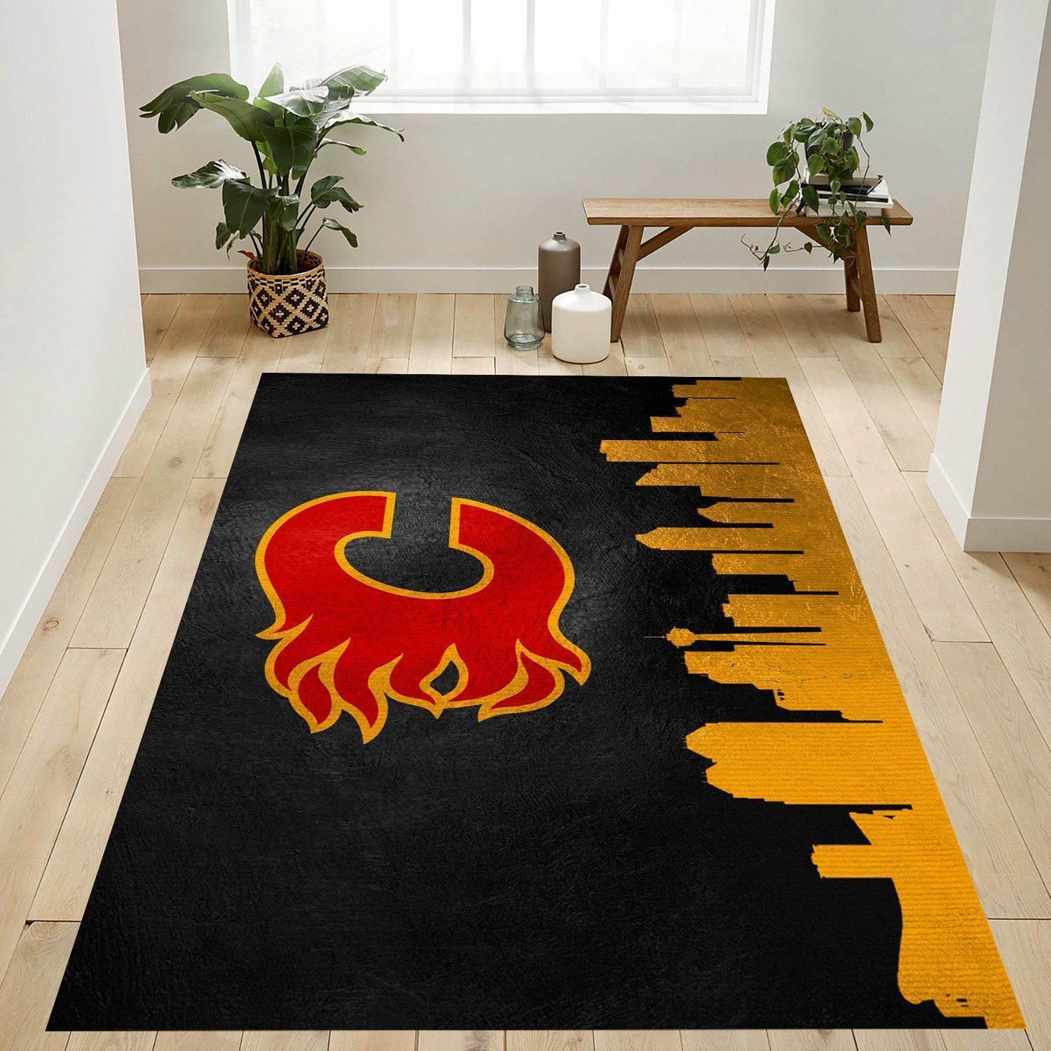 Calgary Flames Skyline Nfl Team Logo Rug Bedroom Rug Home US Decor - Indoor Outdoor Rugs