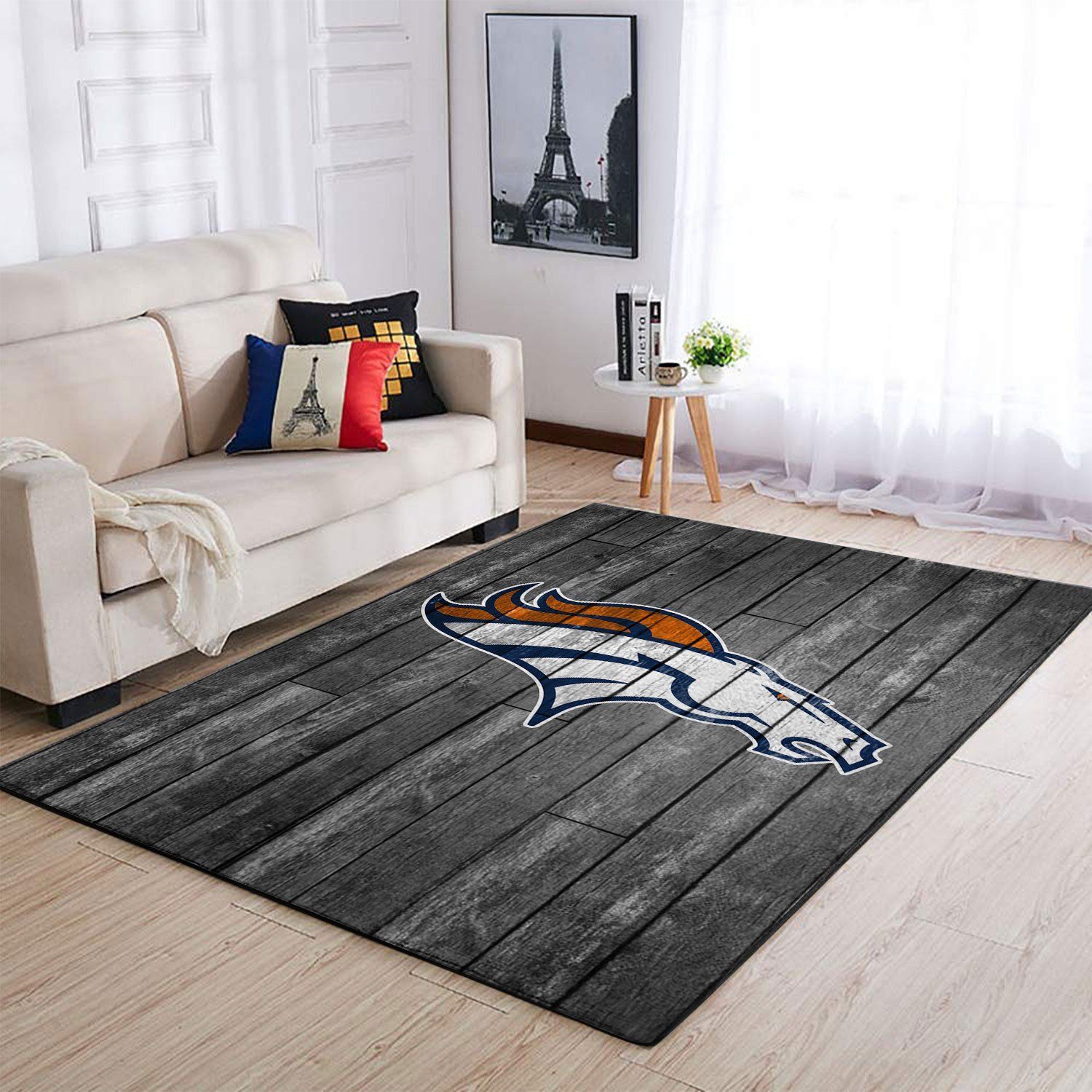 Denver Broncos Nfl Team Logo Grey Wooden Style Style Nice Gift Home Decor Rectangle Area Rug - Indoor Outdoor Rugs