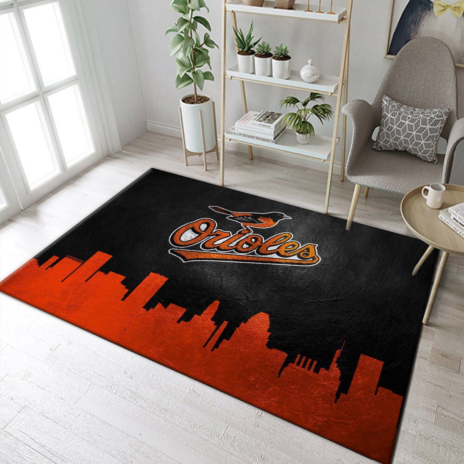 Baltimore Orioles Skyline MLB Team Area Rug, Kitchen Rug, Home US Decor - Indoor Outdoor Rugs