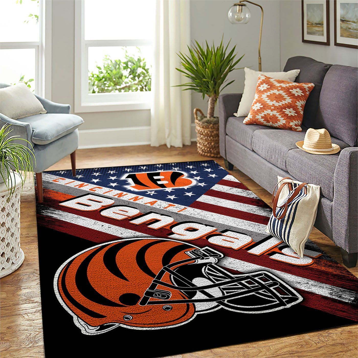 Cincinnati Bengals Nfl Team Logo American Style Nice Gift Home Decor Rectangle Area Rug - Indoor Outdoor Rugs