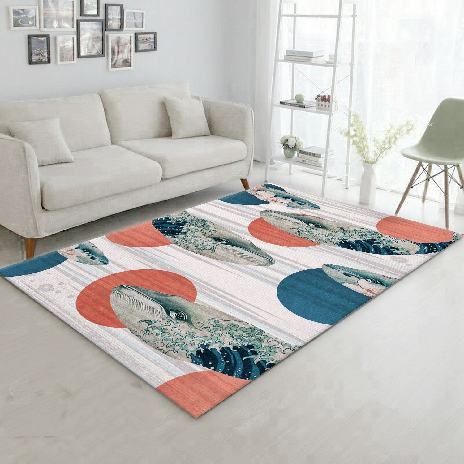 Blue Whale Polka Area Rug Carpet, Bedroom, Home US Decor - Indoor Outdoor Rugs