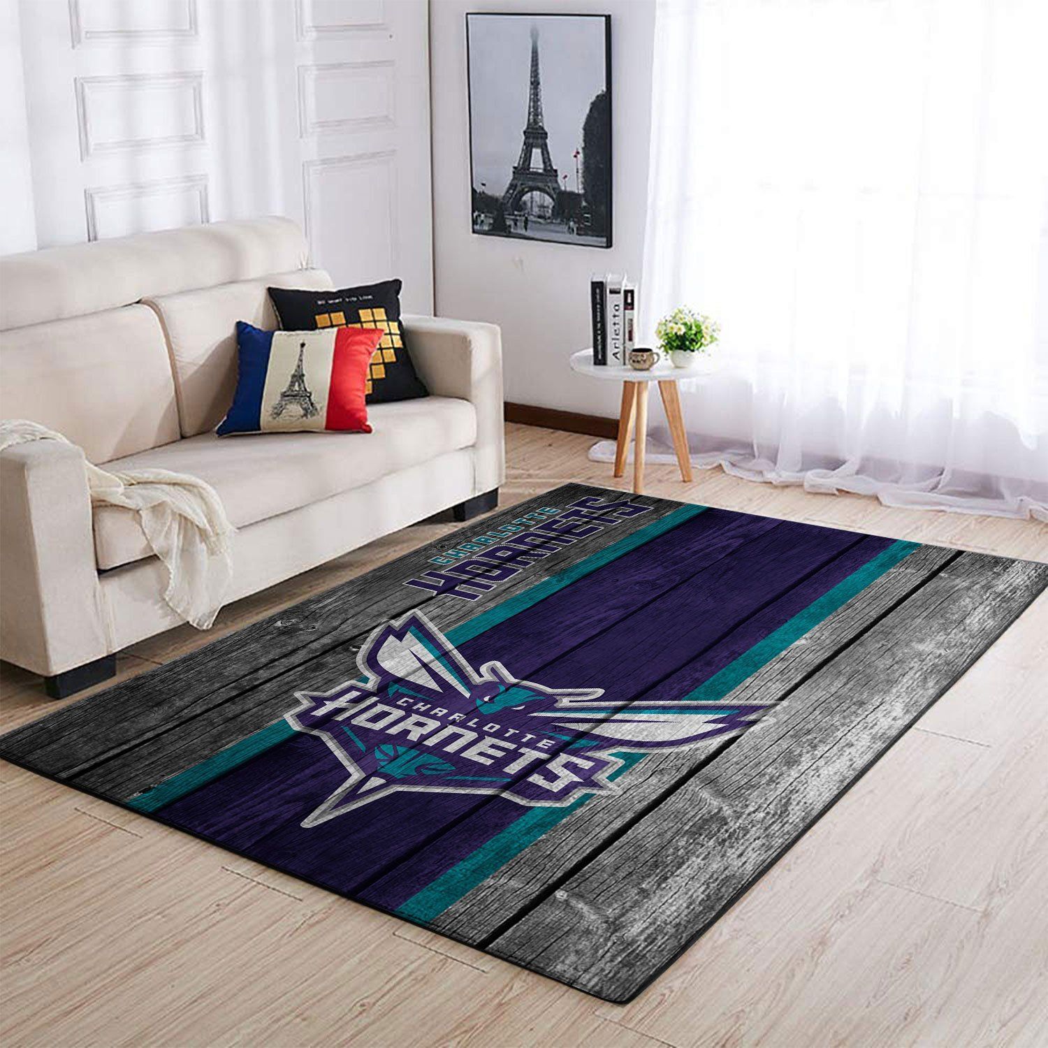 Charlotte Hornets Nba Team Logo Wooden Style Nice Gift Home Decor Rectangle Area Rug - Indoor Outdoor Rugs