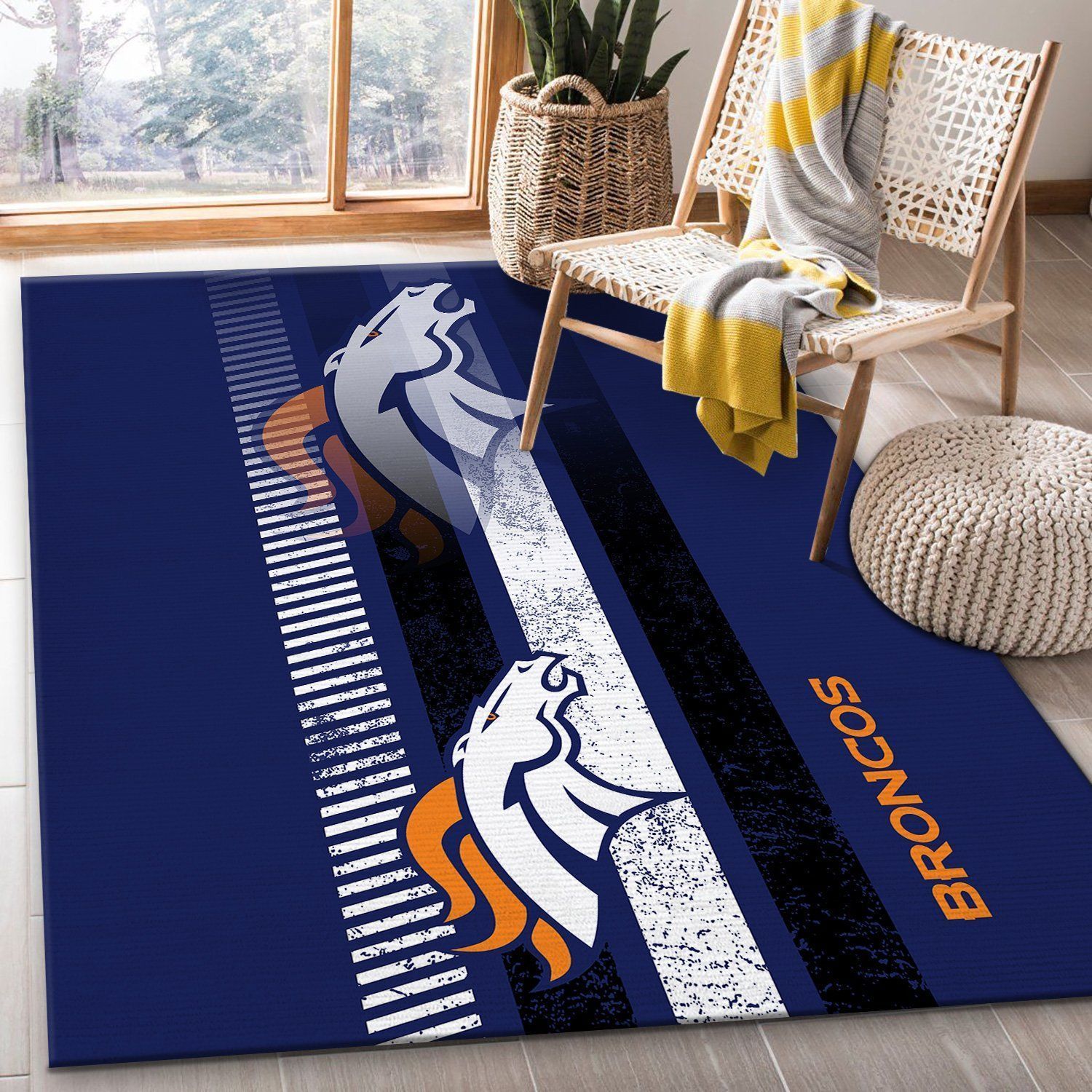 enver Broncos Nfl Team Logo Rug Room Carpet Custom Area Floor Home Decor - Indoor Outdoor Rugs