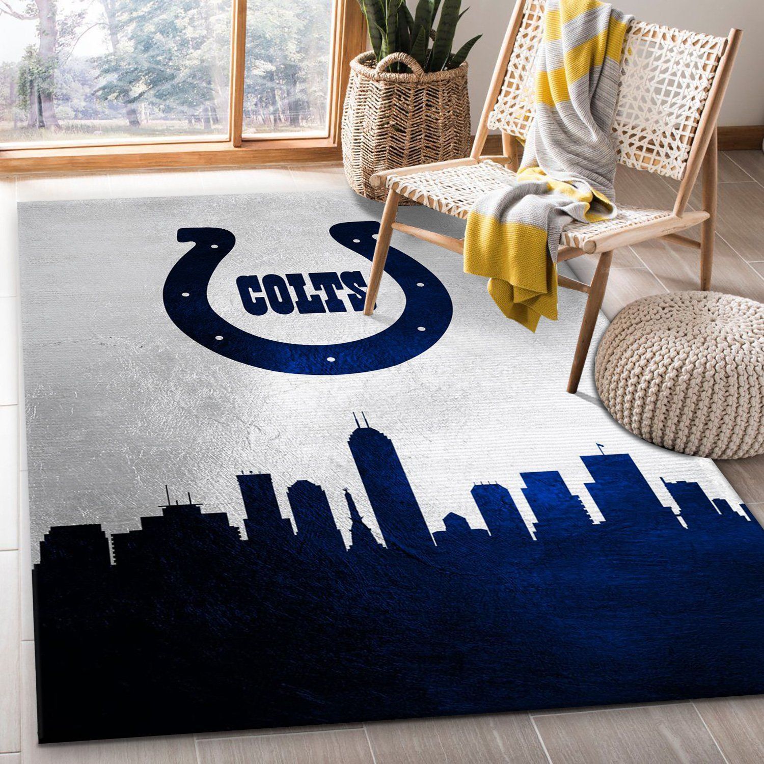 Indiana Colts Skyline NFL Area Rug, Bedroom, Family Gift US Decor - Indoor Outdoor Rugs