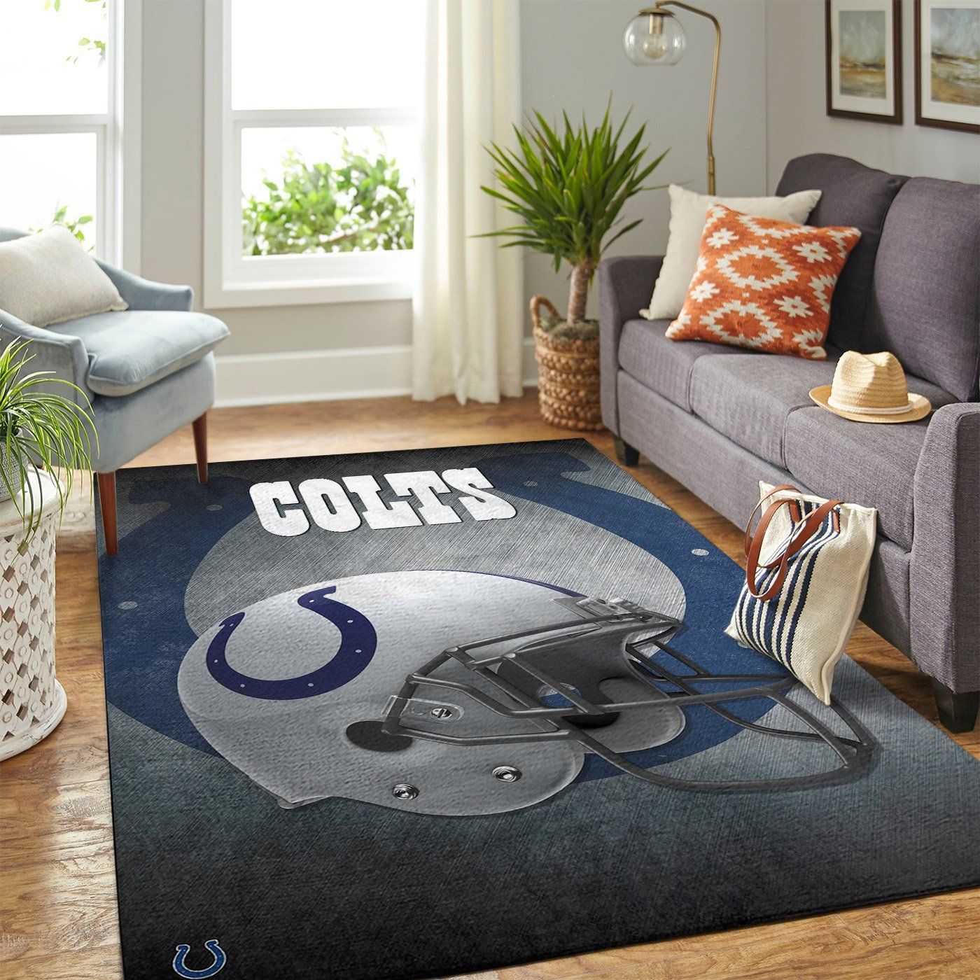 Indianapolis Colts Nfl Team Logo Helmet Style Nice Gift Home Decor Rectangle Area Rug - Indoor Outdoor Rugs