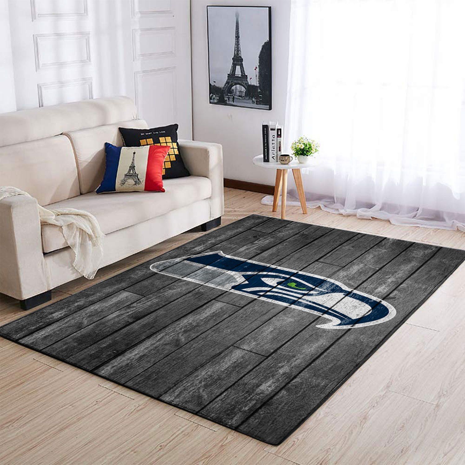 Seattle Seahawks Nfl Team Logo Grey Wooden Style Style Nice Gift Home Decor Rectangle Area Rug - Indoor Outdoor Rugs