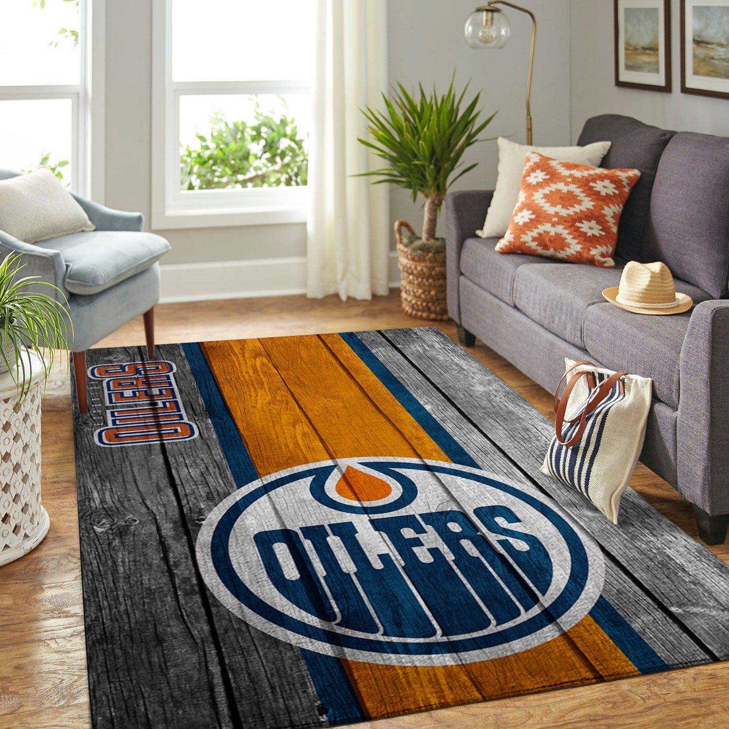 Edmonton Oilers Nhl Team Logo Wooden Style Nice Gift Home Decor Rectangle Area Rug - Indoor Outdoor Rugs