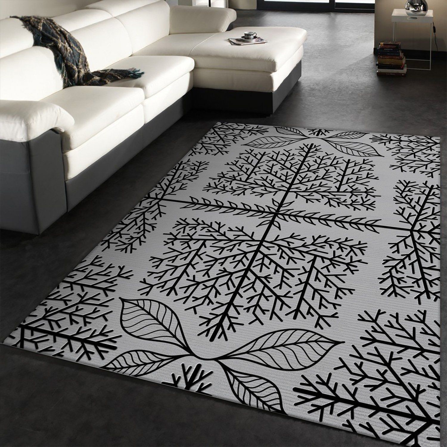 Trees And Leaves Blackgrey Area Rug For Christmas, Bedroom, Home US Decor - Indoor Outdoor Rugs