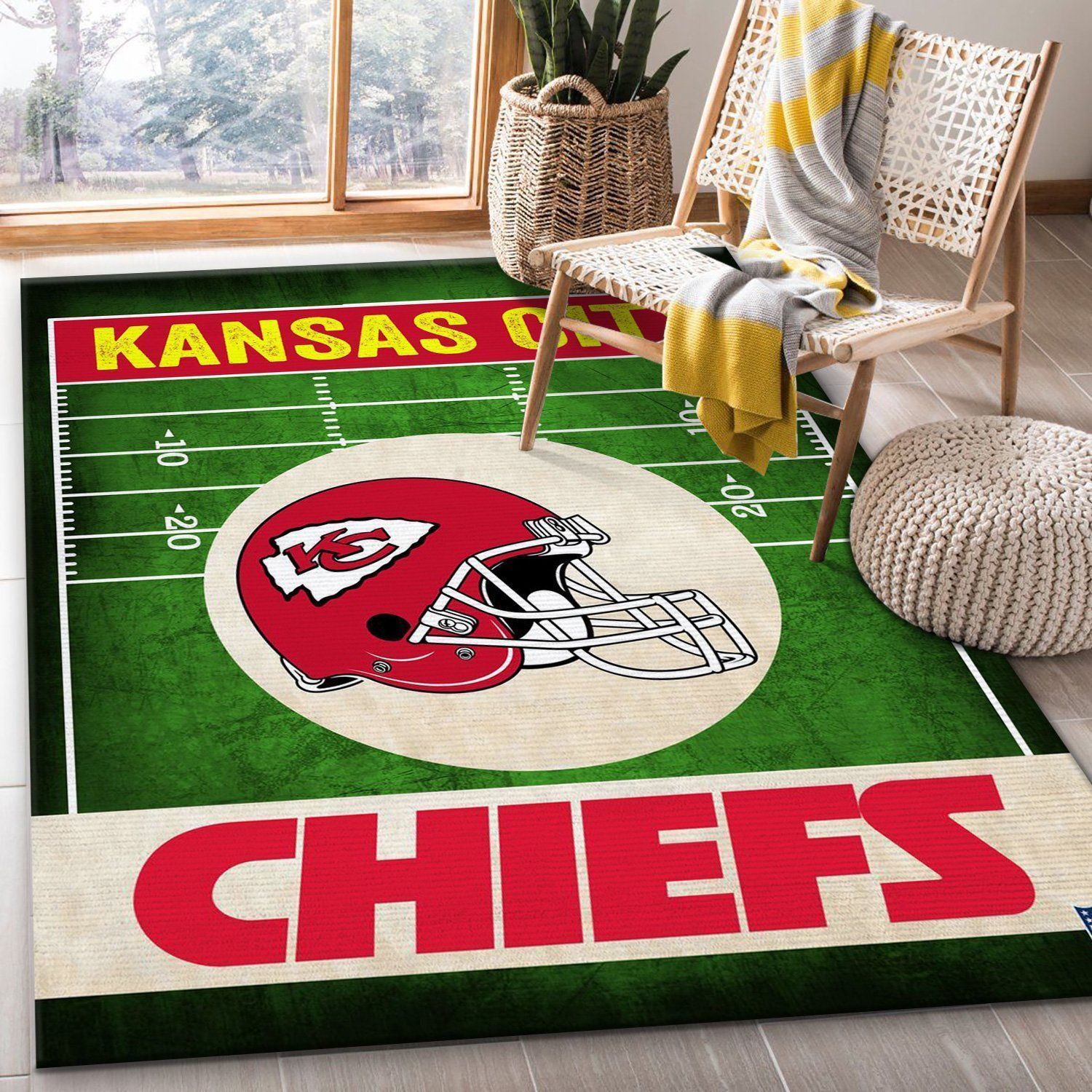 Kansas City Chiefs Retro Nfl Rug Living Room Rug US Gift Decor - Indoor Outdoor Rugs