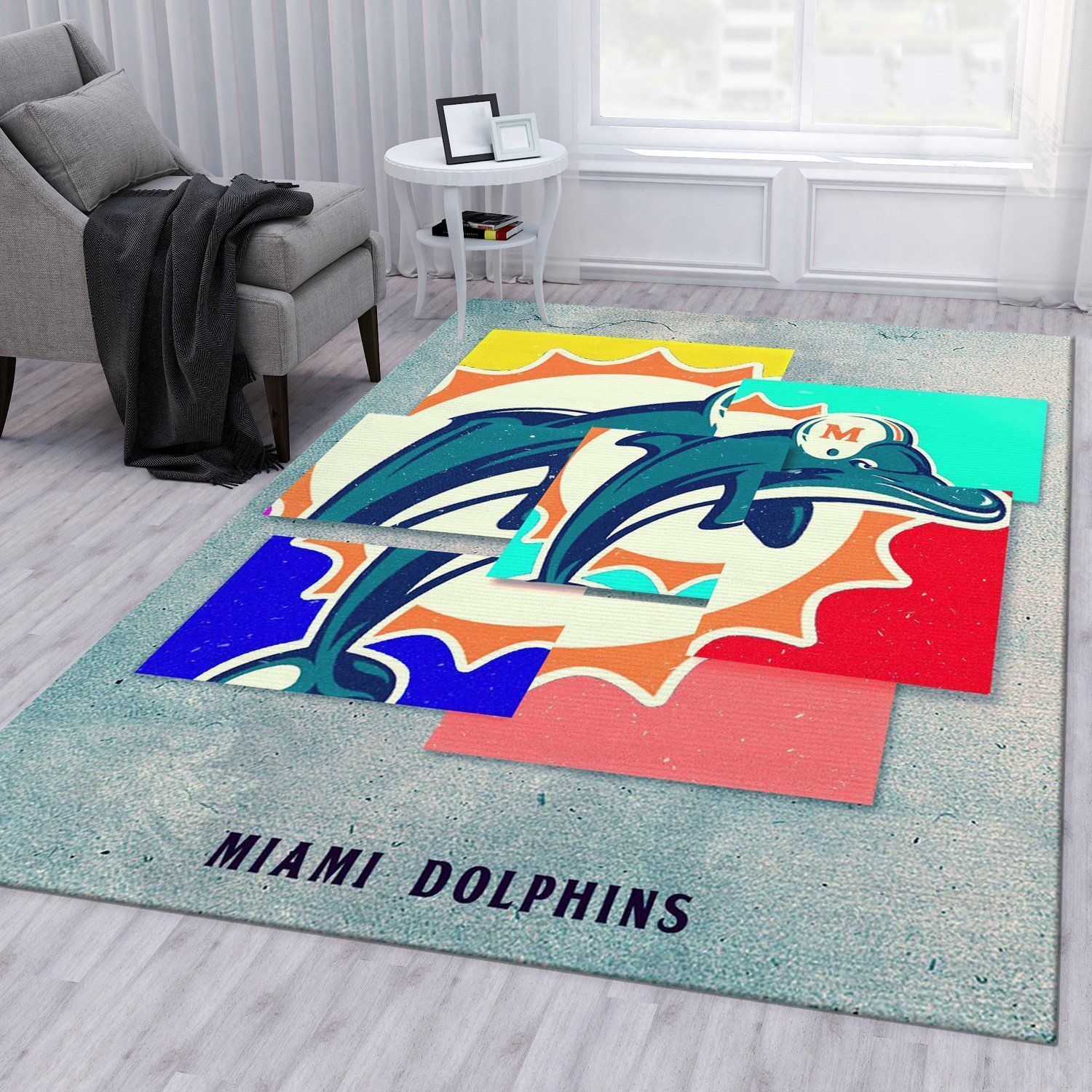 Miami Dolphins NFL Rug Bedroom Rug Family Gift US Decor - Indoor Outdoor Rugs