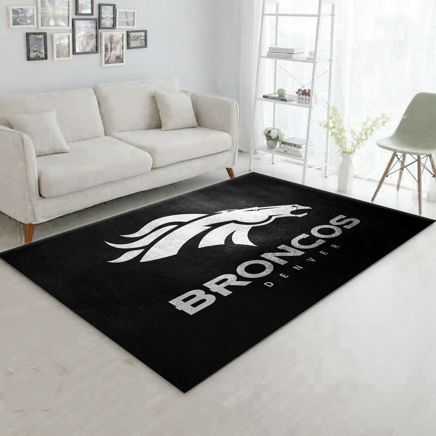 Denver Broncos Silver NFL Team Logos Area Rug, Kitchen Rug, Family Gift US Decor - Indoor Outdoor Rugs