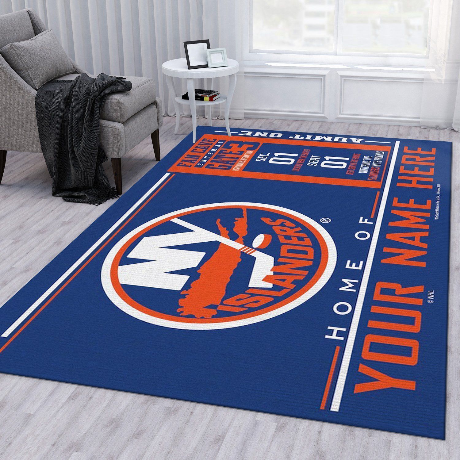 Customizable New York Islanders Wincraft Personalized NHL Area Rug For Christmas Bedroom Rug Floor Decor - Indoor Outdoor Rugs