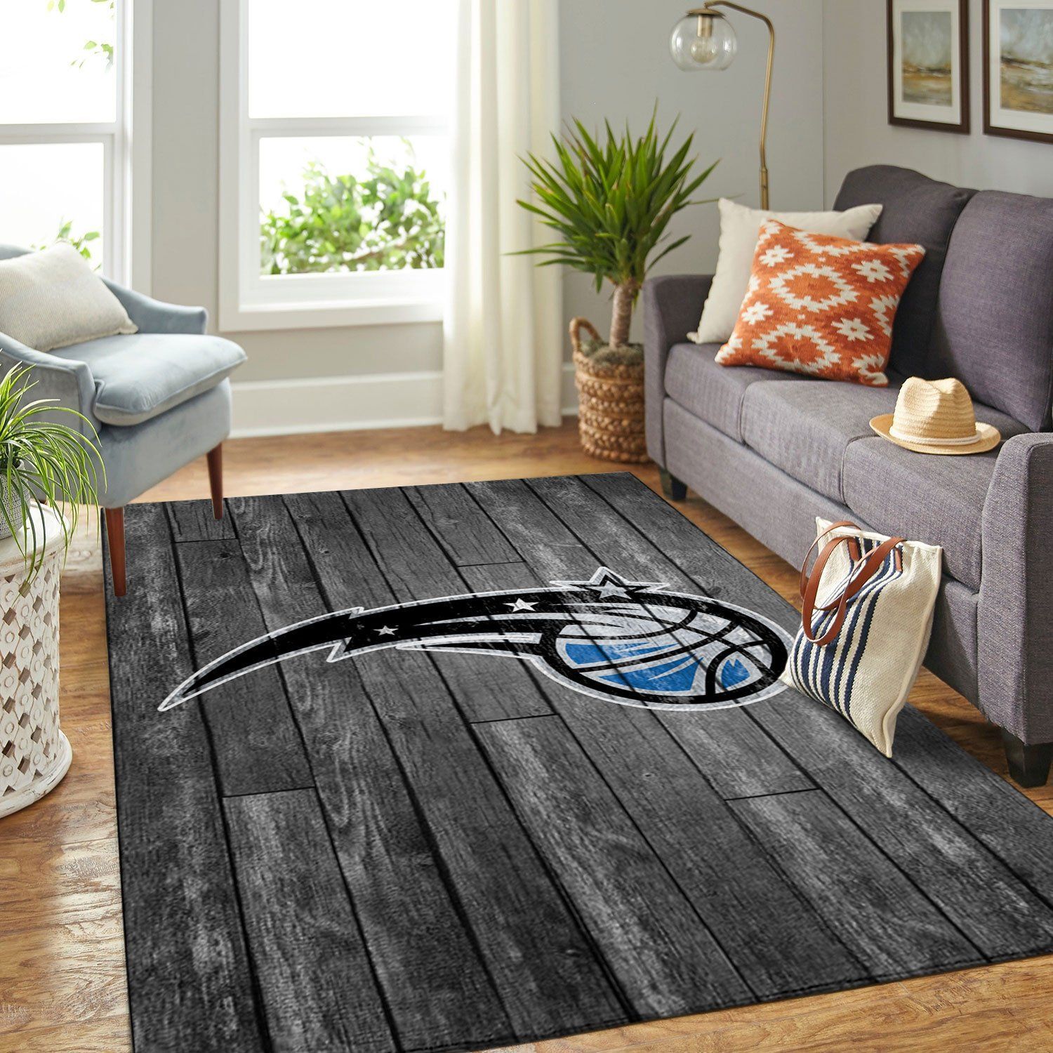 Orlando Magic Nba Team Logo Grey Wooden Style Nice Gift Home Decor Rectangle Area Rug - Indoor Outdoor Rugs