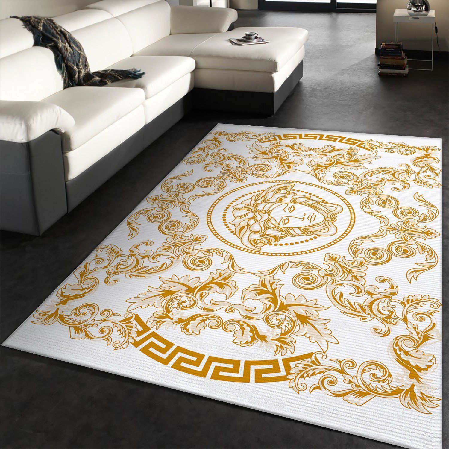 Versace Fashion Brand Logo Gold Area Rugs Living Room Carpet Christmas Gift Floor Decor The US Decor - Indoor Outdoor Rugs