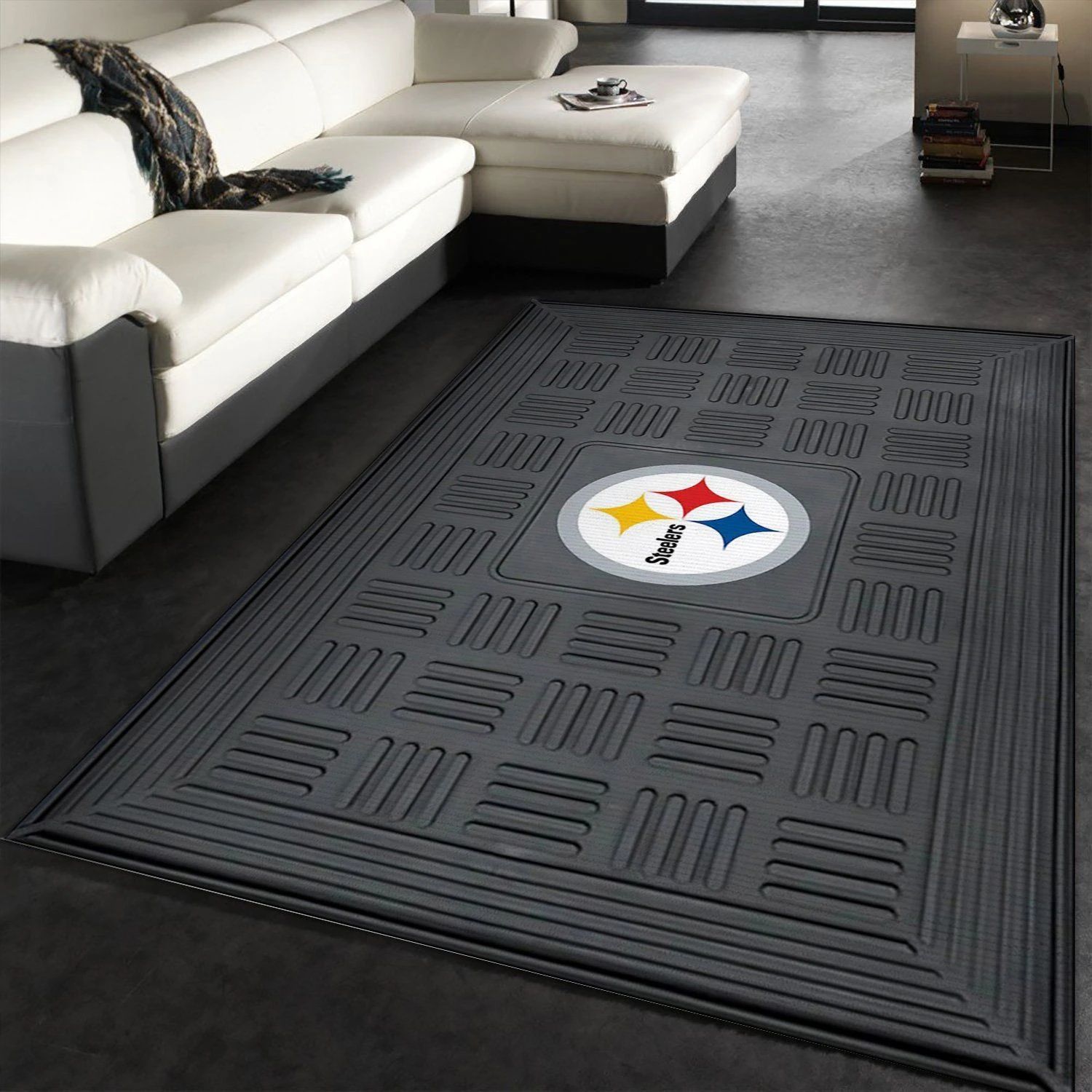 Pittsburgh Steelers Black Vinyl Medallion NFL Area Rug Carpet, Kitchen Rug, Home Decor Floor Decor - Indoor Outdoor Rugs