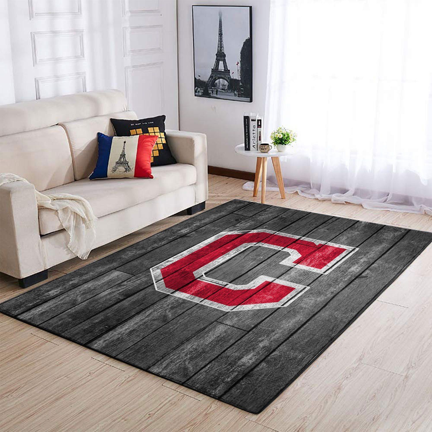 Cleveland Indians Mlb Team Logo Grey Wooden Style Style Nice Gift Home Decor Rectangle Area Rug - Indoor Outdoor Rugs