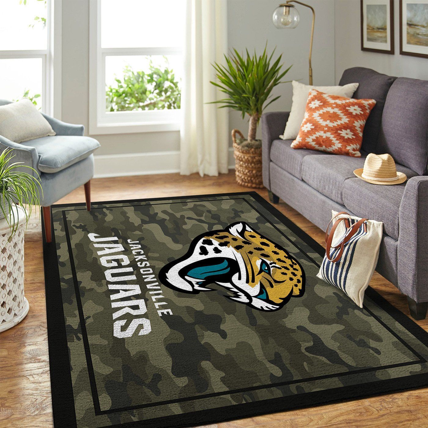 Jacksonville Jaguars Nfl Team Logo Camo Style Nice Gift Home Decor Rectangle Area Rug - Indoor Outdoor Rugs