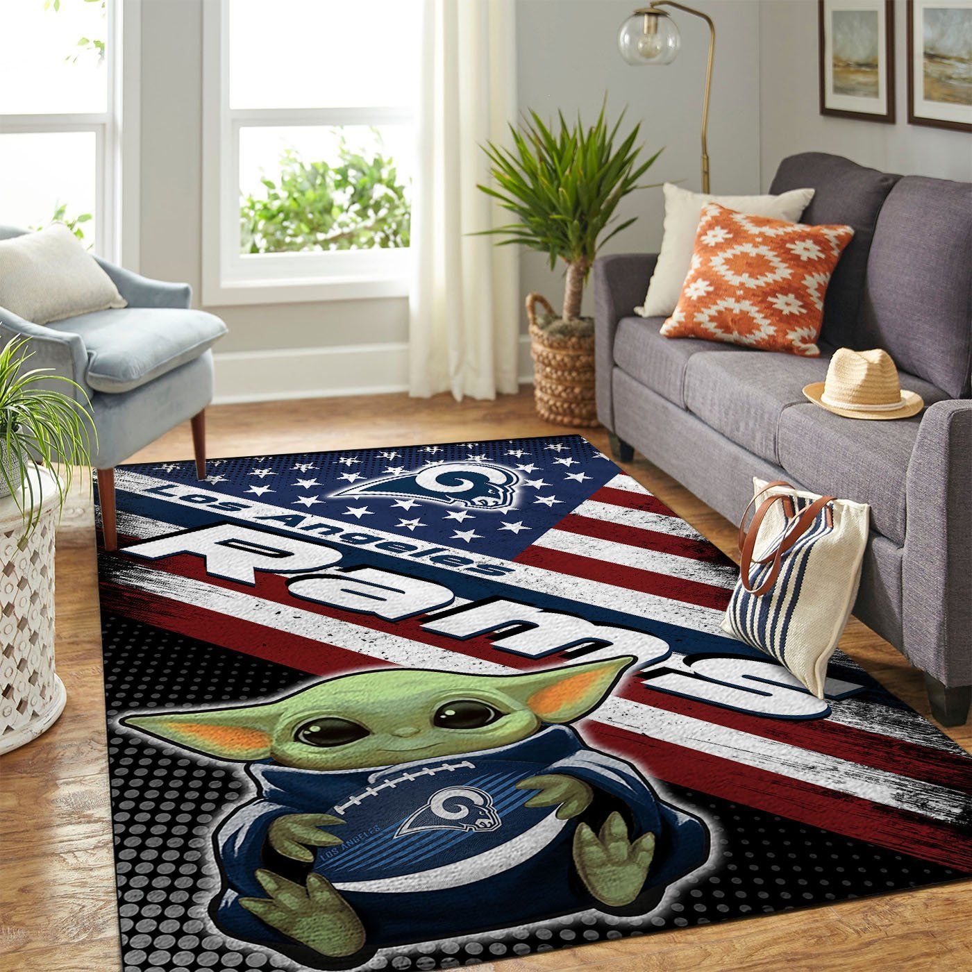 Los Angeles Rams Nfl Team Logo Baby Yoda Us Style Nice Gift Home Decor Rectangle Area Rug - Indoor Outdoor Rugs