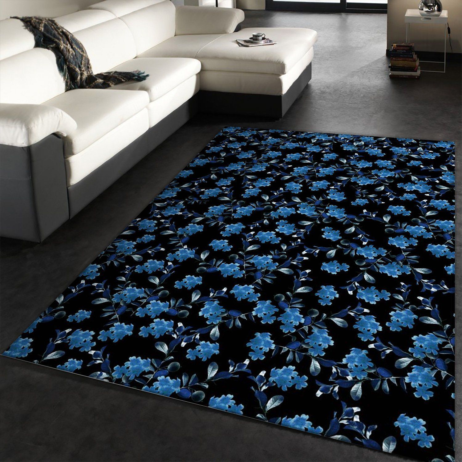 Blue Flower Pattern 1 Area Rug, Gift for fans, Home Decor Floor Decor - Indoor Outdoor Rugs