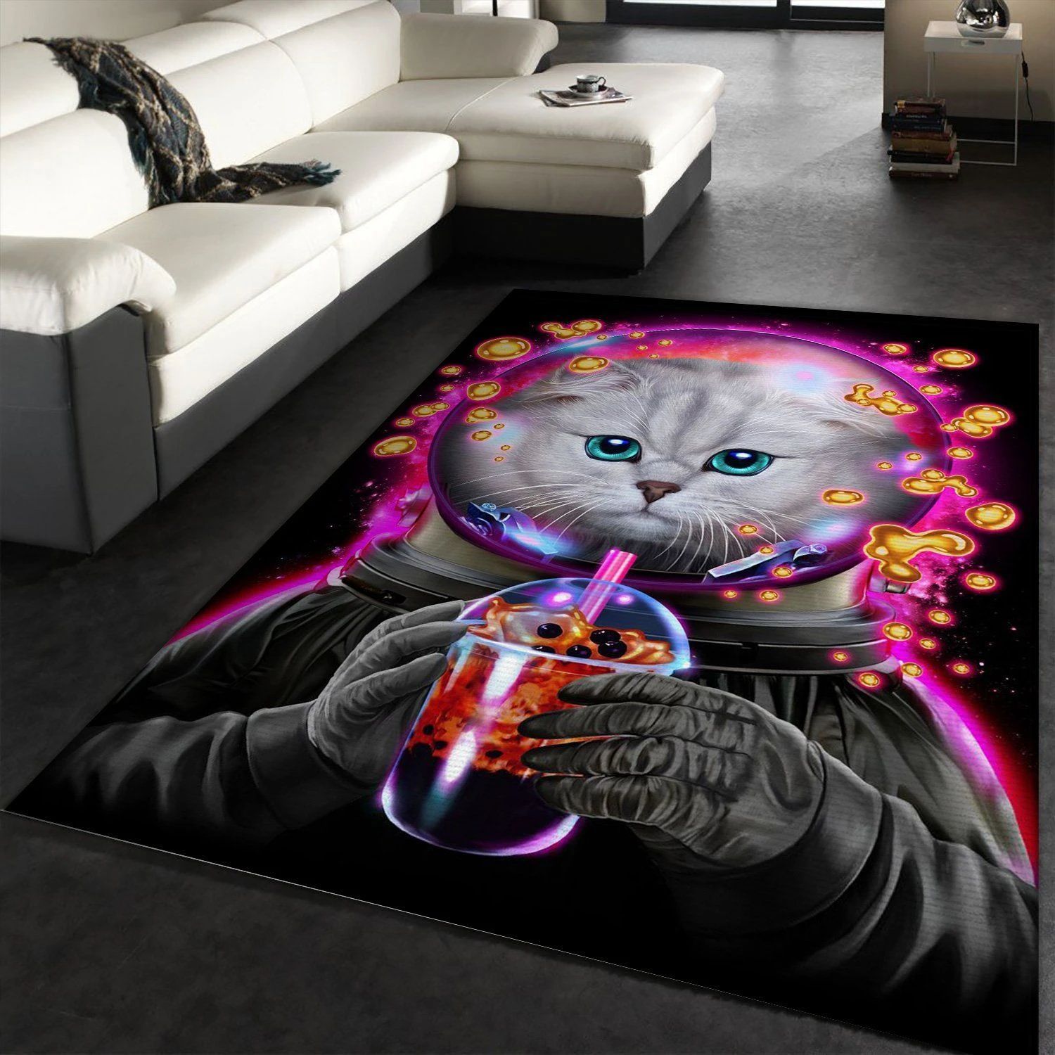 Astronaut Cat Bubble Tea Area Rug Carpet Kitchen Rug Home US Decor - Indoor Outdoor Rugs