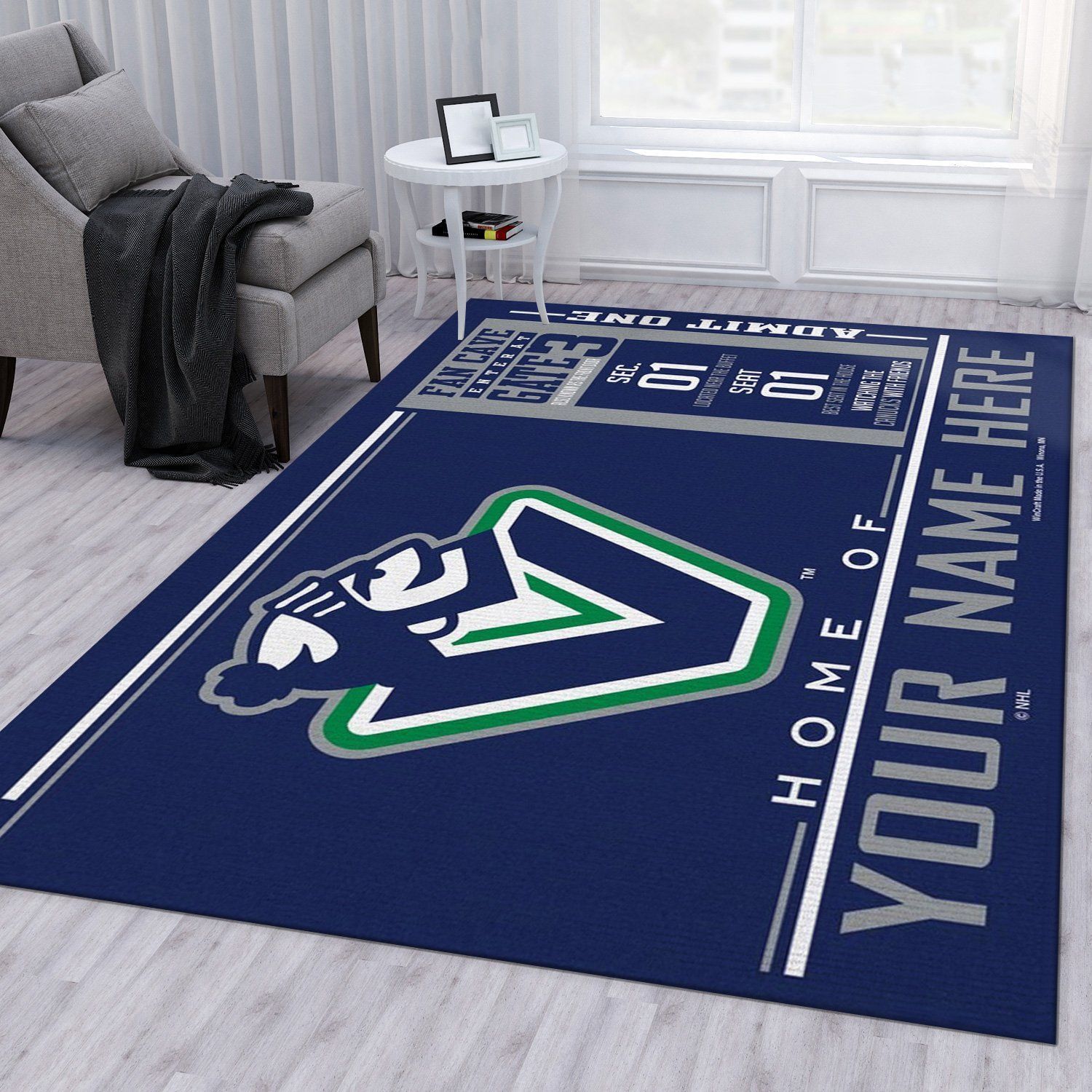 Customizable Vancouver Canucks Wincraft Personalized NHL Rug Living Room Rug Home Decor - Indoor Outdoor Rugs