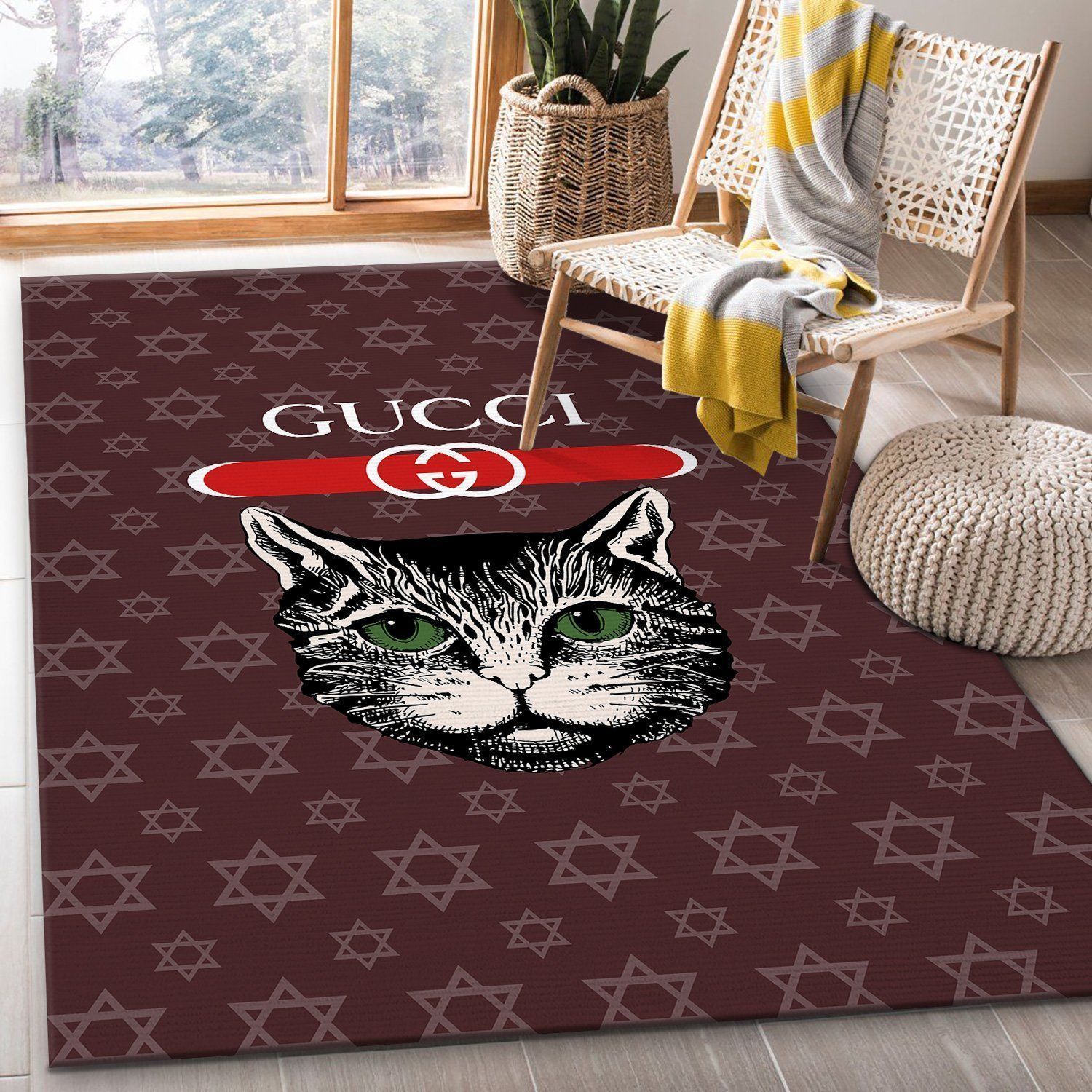 Gucci Cat Area Rugs Living Room Carpet Christmas Gift Floor Decor The US Decor - Indoor Outdoor Rugs