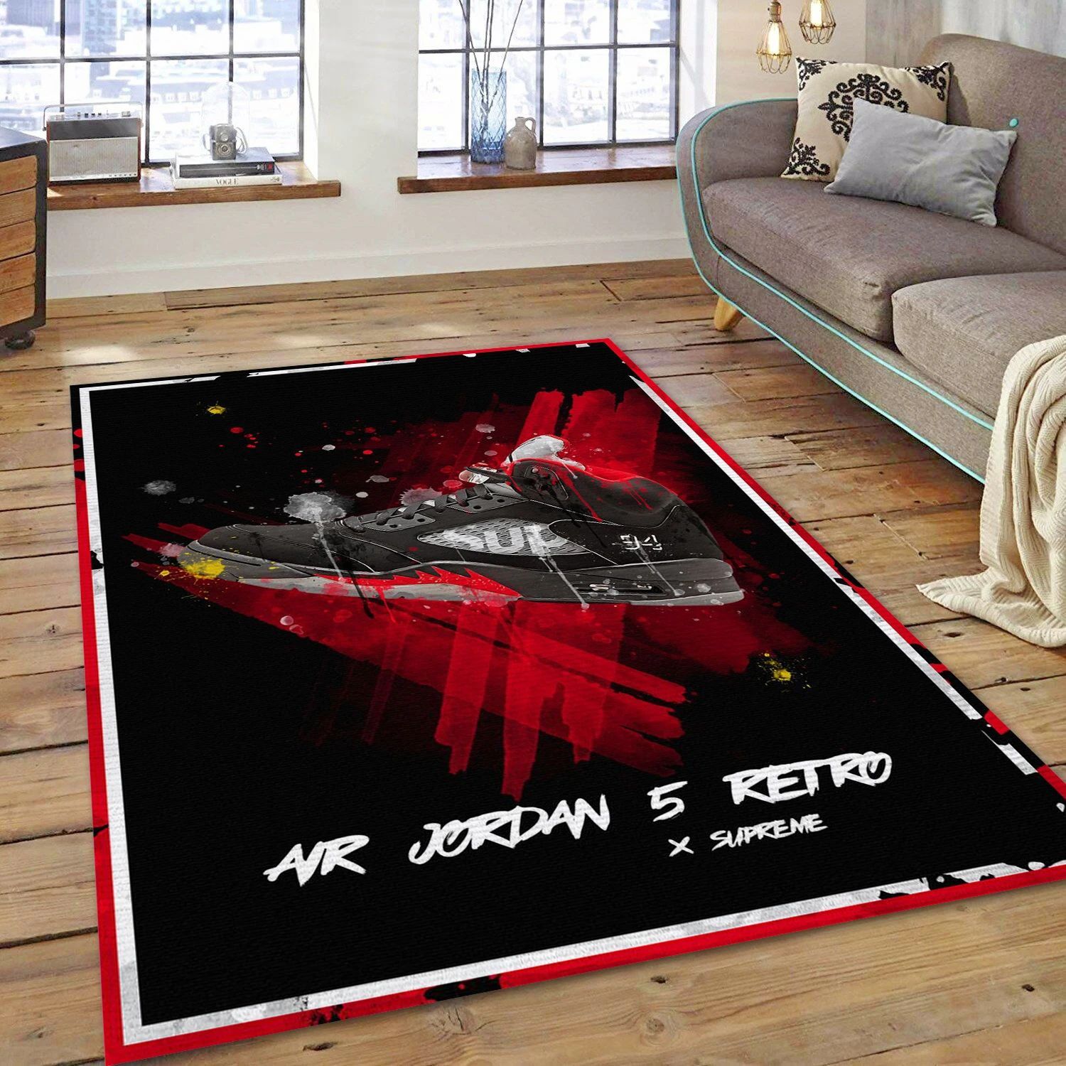 Air Jordan 5 X Supreme Fashion Brand Rectangle Rug, Bedroom Rug - US Gift Decor - Indoor Outdoor Rugs