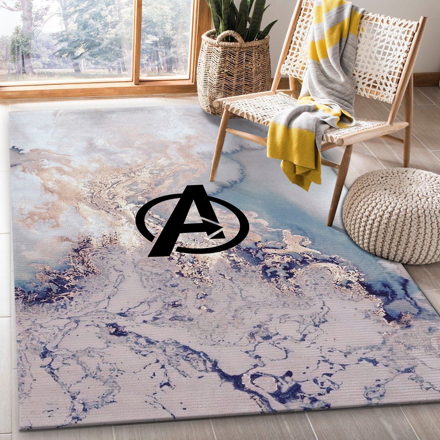 Avengers Logo Vector Area Rug Marvel Superhero Floor Decor The US Decor - Indoor Outdoor Rugs