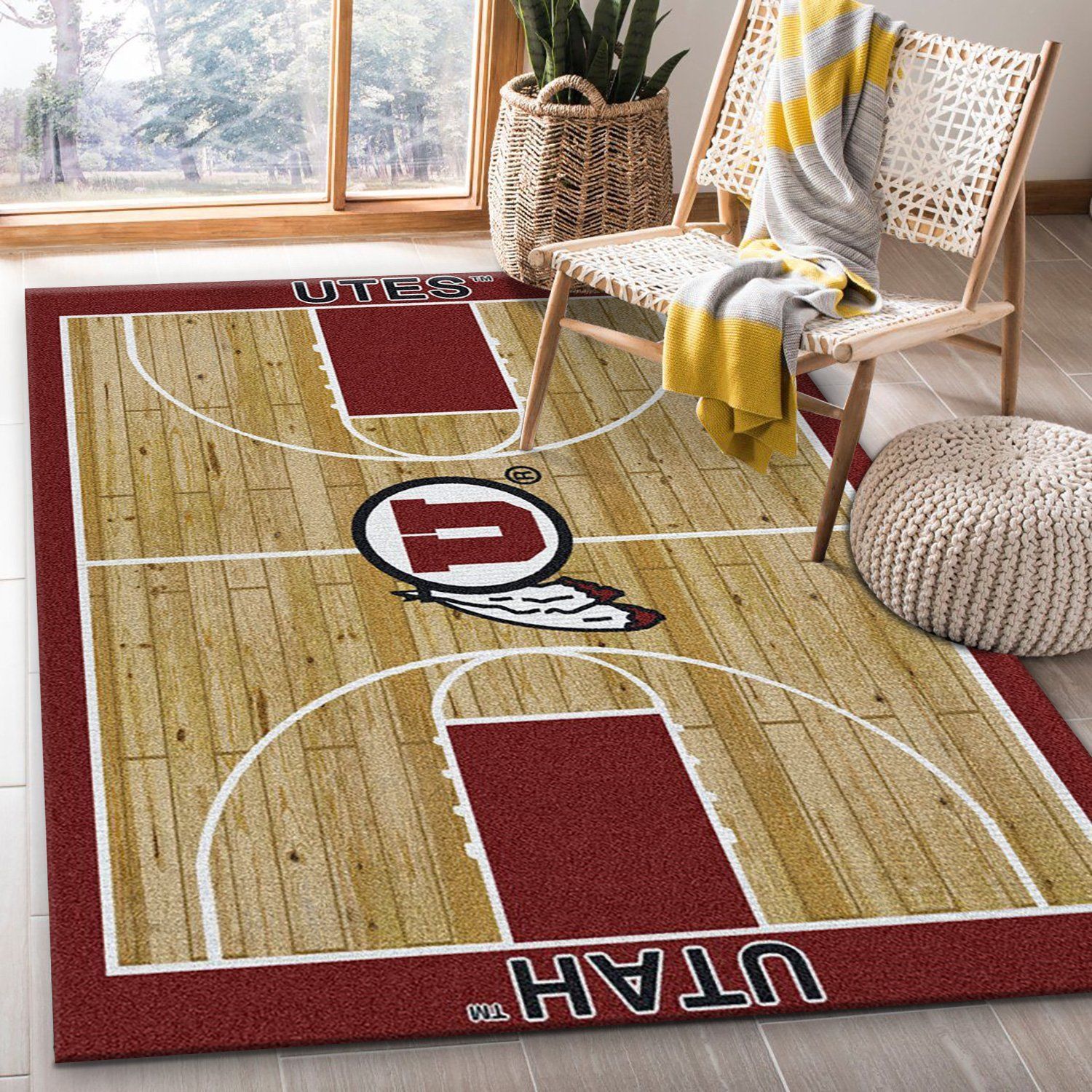 College Home Court Utah Basketball Team Logo Area Rug, Kitchen Rug, Home Decor Floor Decor - Indoor Outdoor Rugs