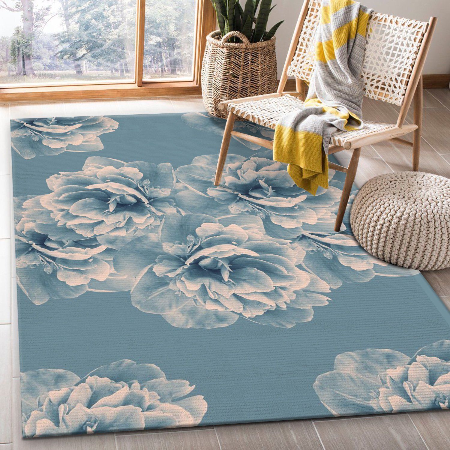 Blush Blue Peony Flower 1 Area Rug For Christmas, Kitchen Rug, US Gift Decor - Indoor Outdoor Rugs