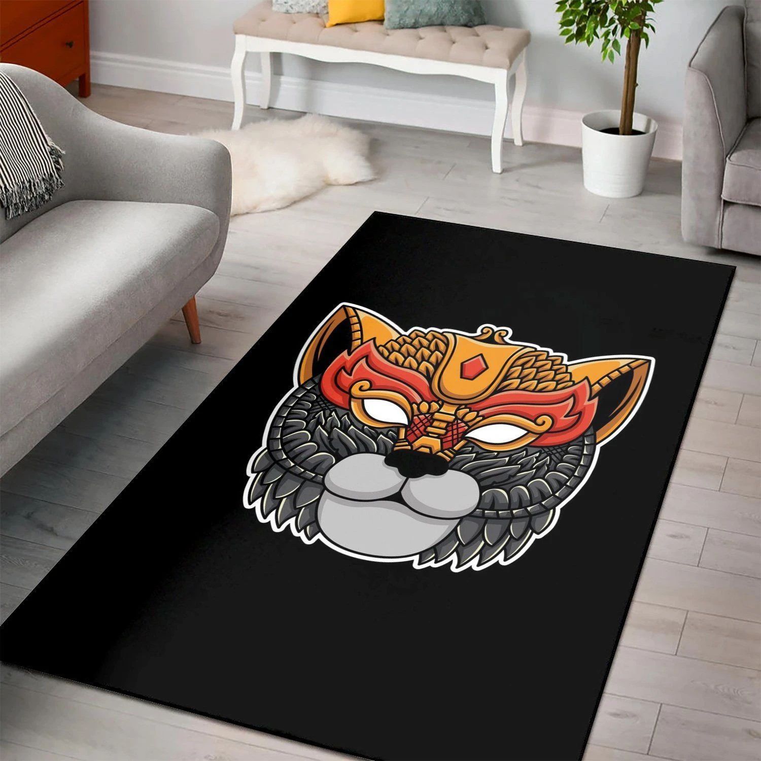 Cat Illustration Ornament Area Rug , Room Rugs, Floor Decor Home Decor - Indoor Outdoor Rugs