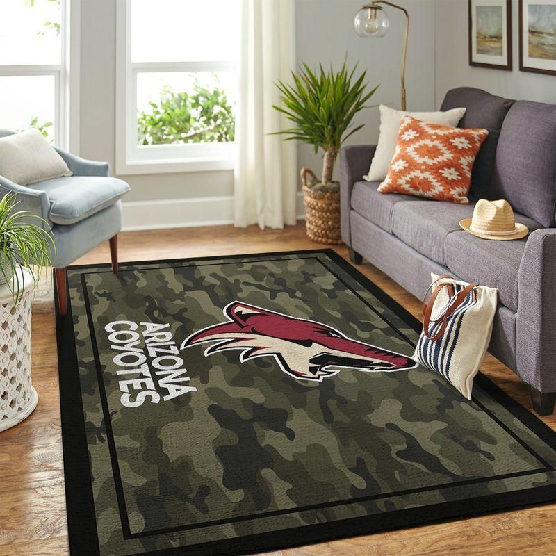 Arizona Coyotes Nhl Team Logo Camo Style Rug Room Carpet Custom Area Floor Home Decor - Indoor Outdoor Rugs