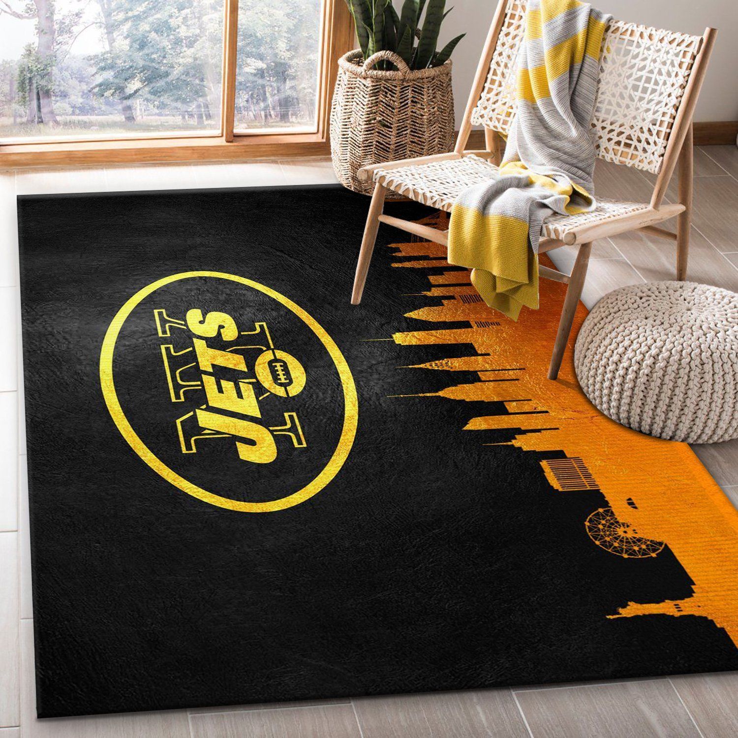 New York Jets Skyline NFL Area Rug, Bedroom, Home US Decor - Indoor Outdoor Rugs