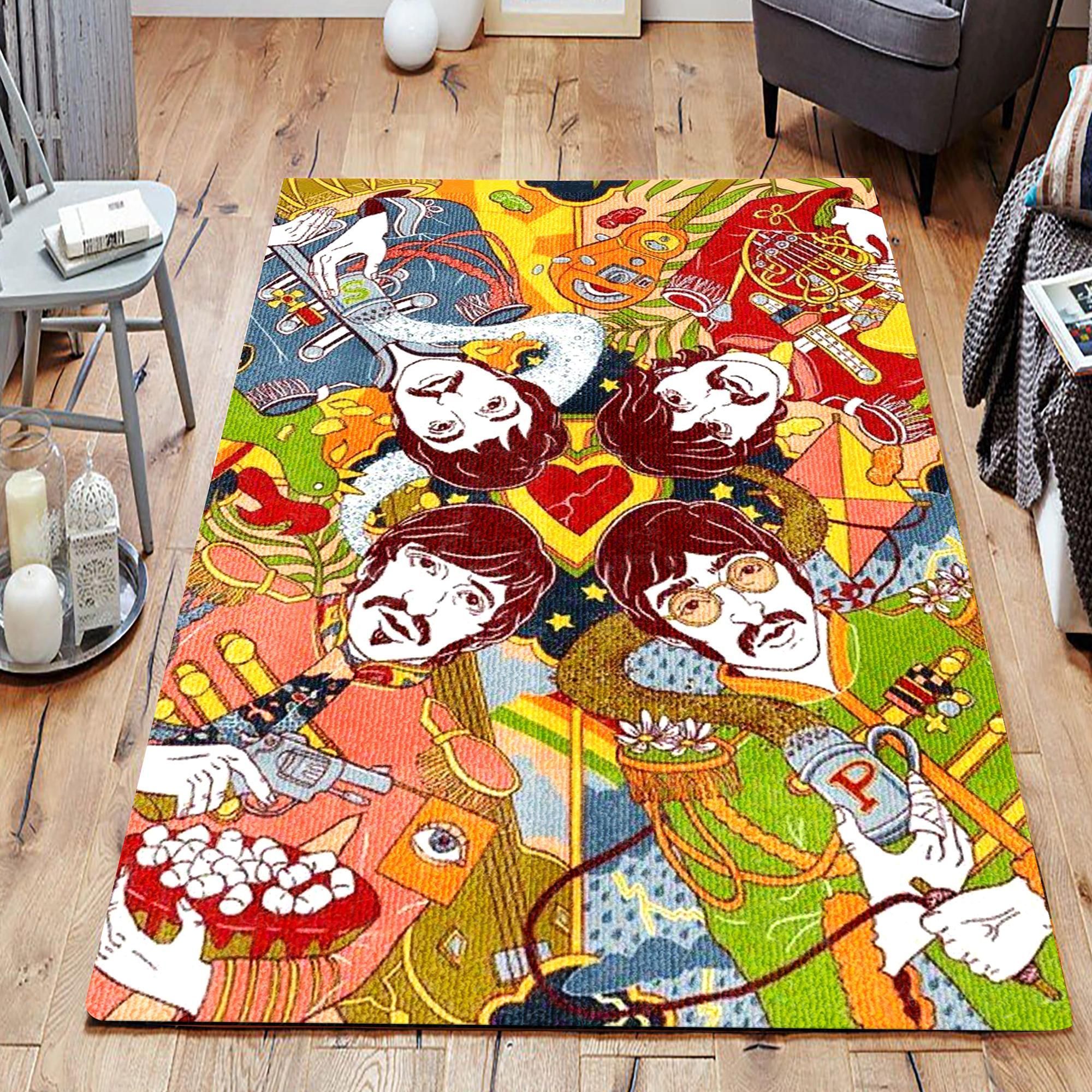 The Beatles Artwork John Lennon Holding Pepper Shaker Colorful Living Room Area Rug For Christmas - Indoor Outdoor Rugs