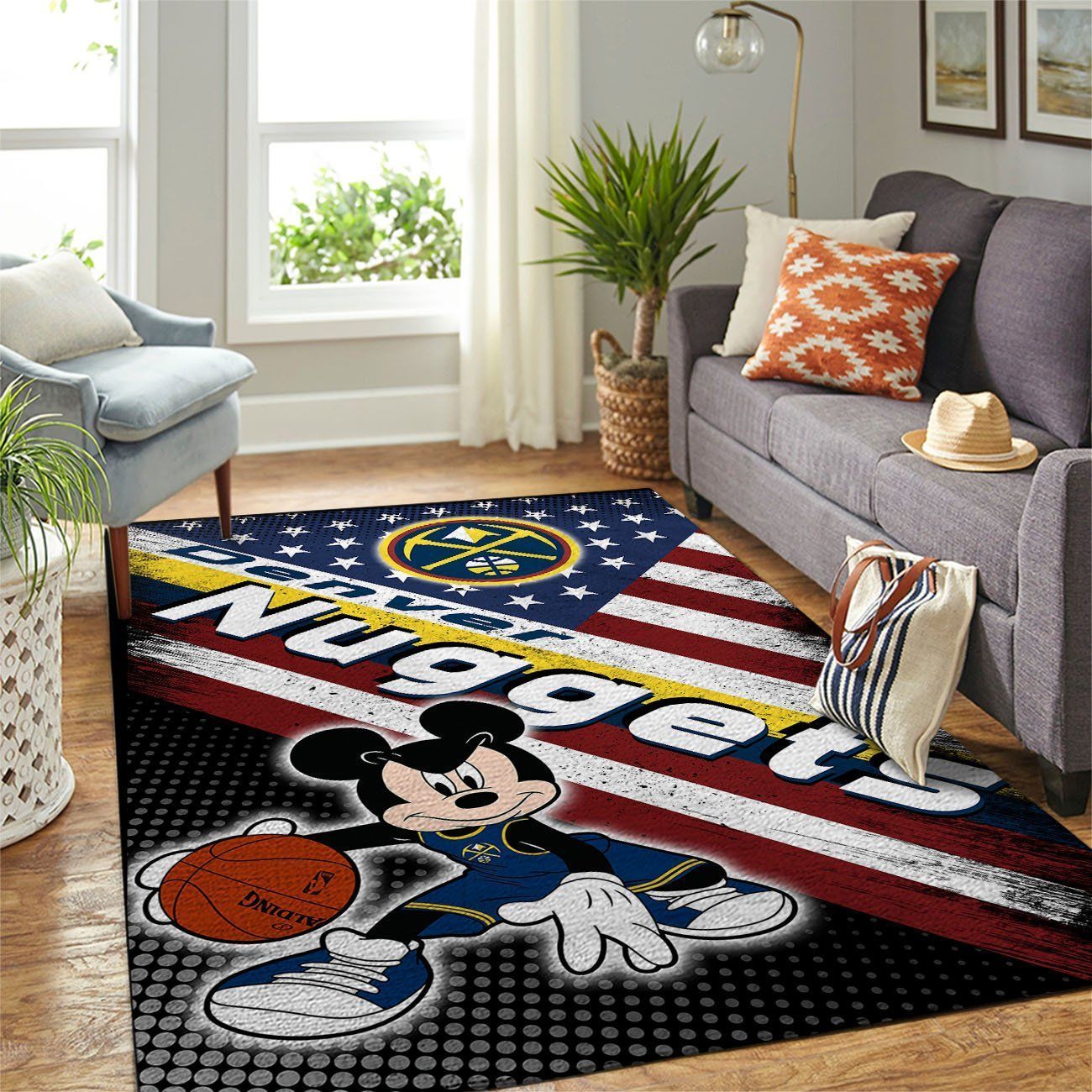 Denver Nuggets Nba Team Logo Mickey Us Style Nice Gift Home Decor Rectangle Area Rug - Indoor Outdoor Rugs