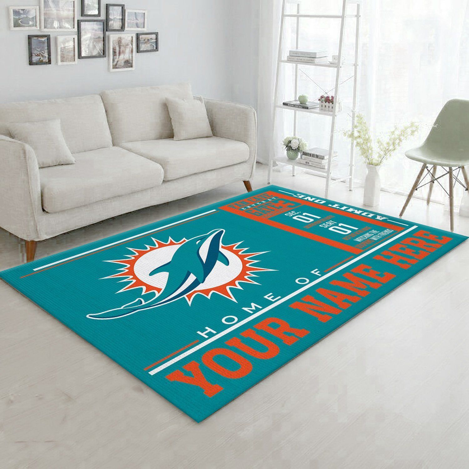 Customizable Miami Dolphins Wincraft Personalized NFL Area Rug, Bedroom, Home Decor Floor Decor - Indoor Outdoor Rugs