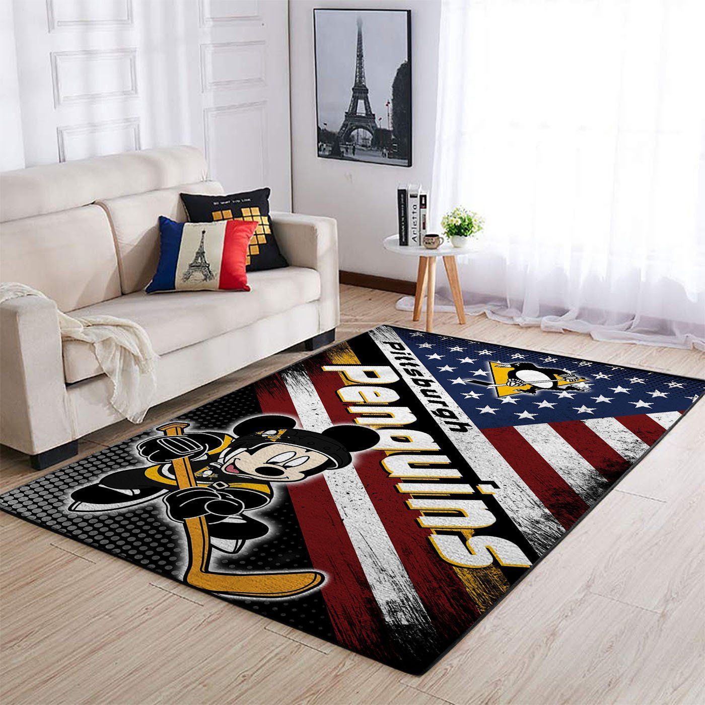 Pittsburgh Penguins Nhl Team Logo Mickey Us Style Nice Gift Home Decor Rectangle Area Rug - Indoor Outdoor Rugs