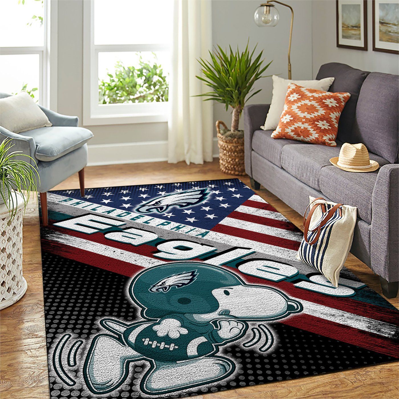 Philadelphia Eagles Nfl Team Logo Snoopy Us Style Nice Gift Home Decor Rectangle Area Rug - Indoor Outdoor Rugs