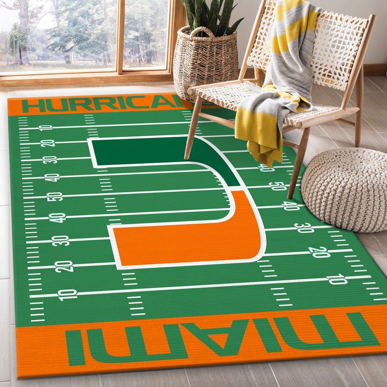 Nfl Team Miami Hurricanes Home Field Area Rug Sport Home Decor 2 - Indoor Outdoor Rugs