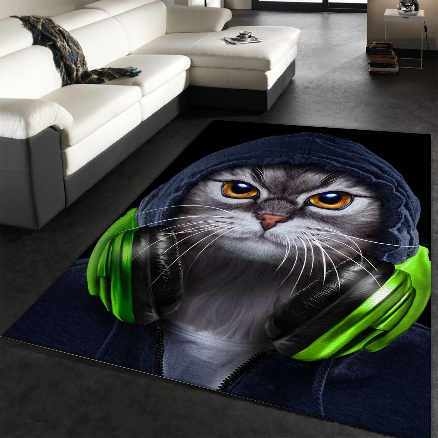 Hip Hop Tabby Cat In Hood Area Rug For Christmas Living Room Rug Family Gift US Decor - Indoor Outdoor Rugs