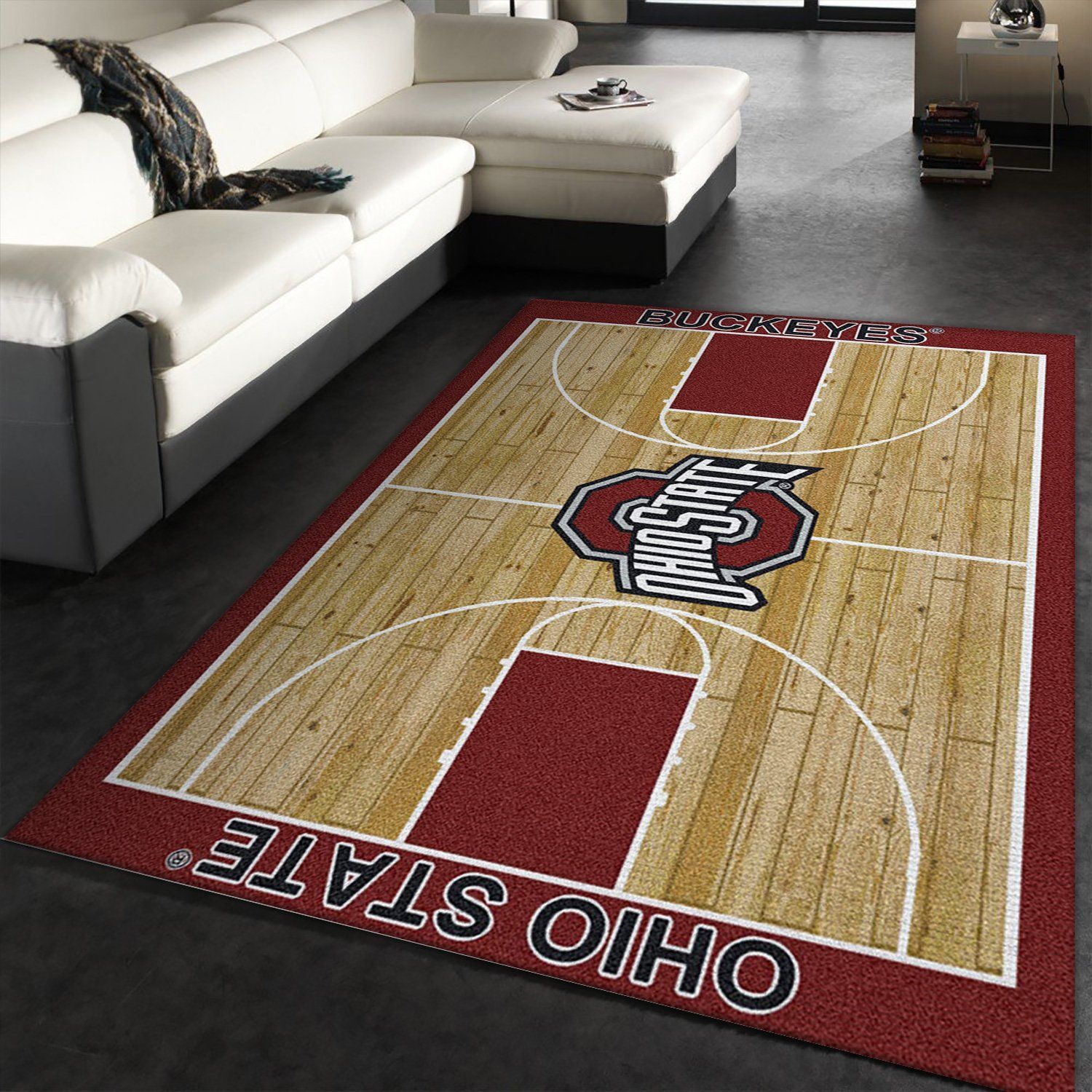 College Home Court Ohio State Basketball Team Logo Area Rug, Bedroom Rug, Christmas Gift US Decor - Indoor Outdoor Rugs