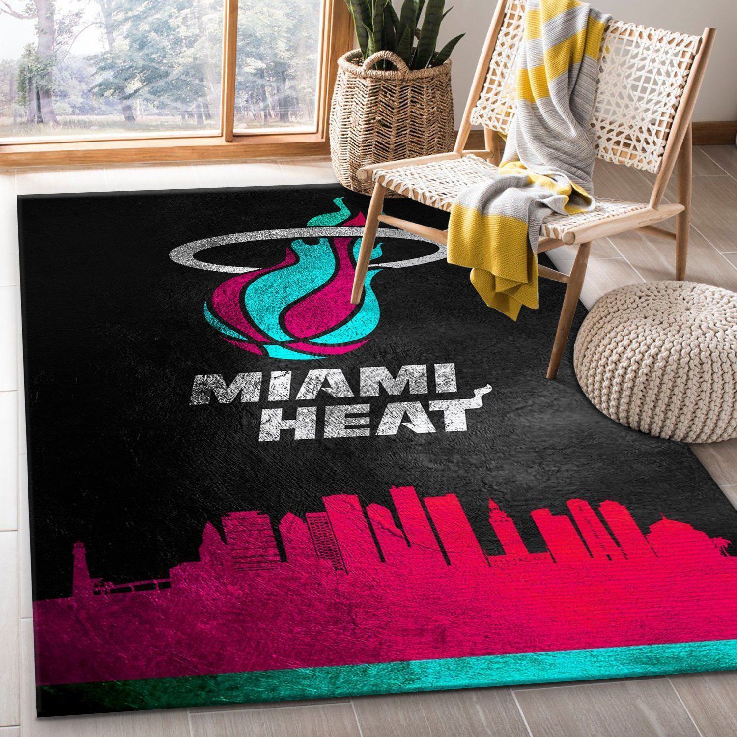 Miami Heat Vice Skyline NBA Team Logo Area Rug, Kitchen Rug, US Gift Decor - Indoor Outdoor Rugs