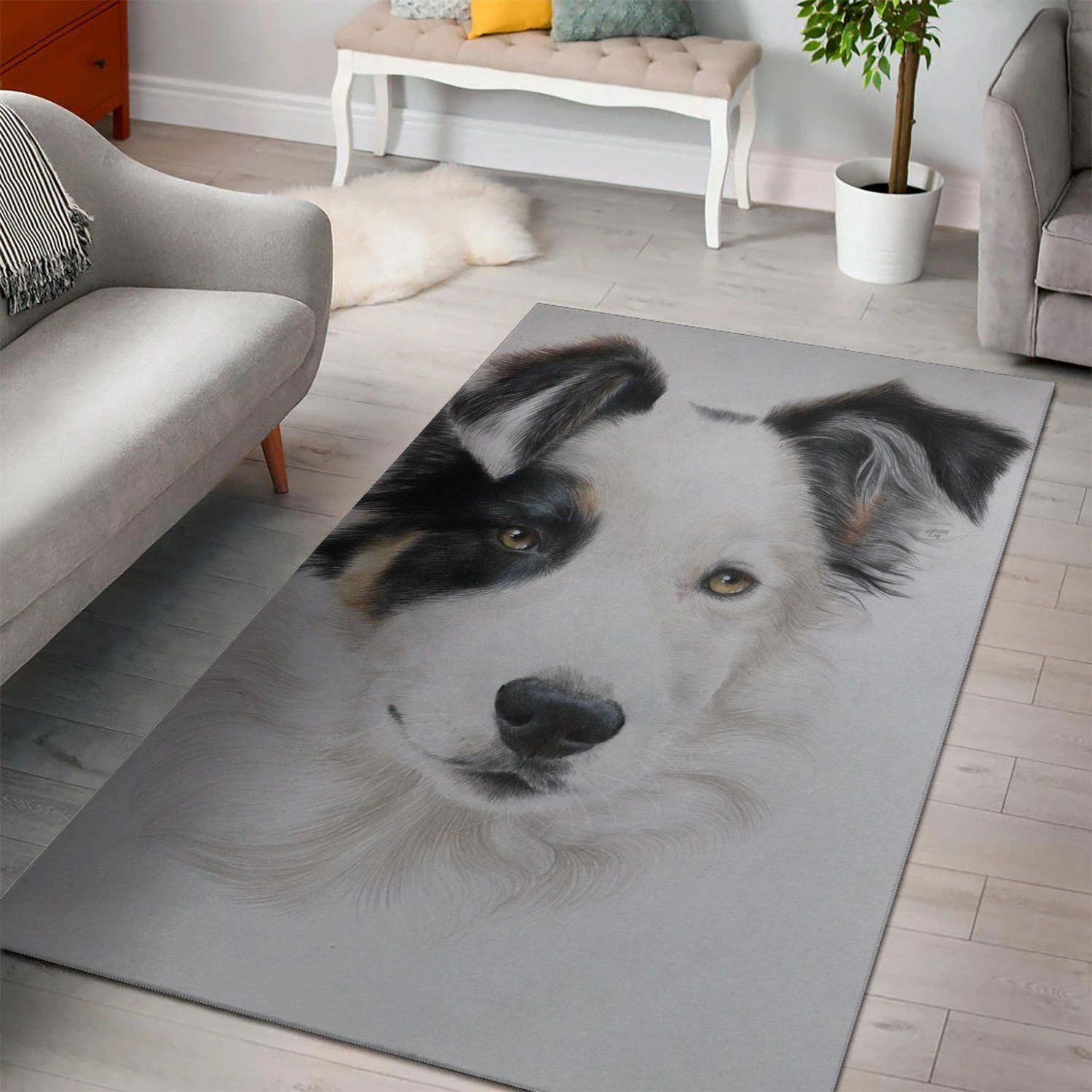 Border Collie Living Room Area Rug, Room Rugs, Floor Decor Home Decor - Indoor Outdoor Rugs