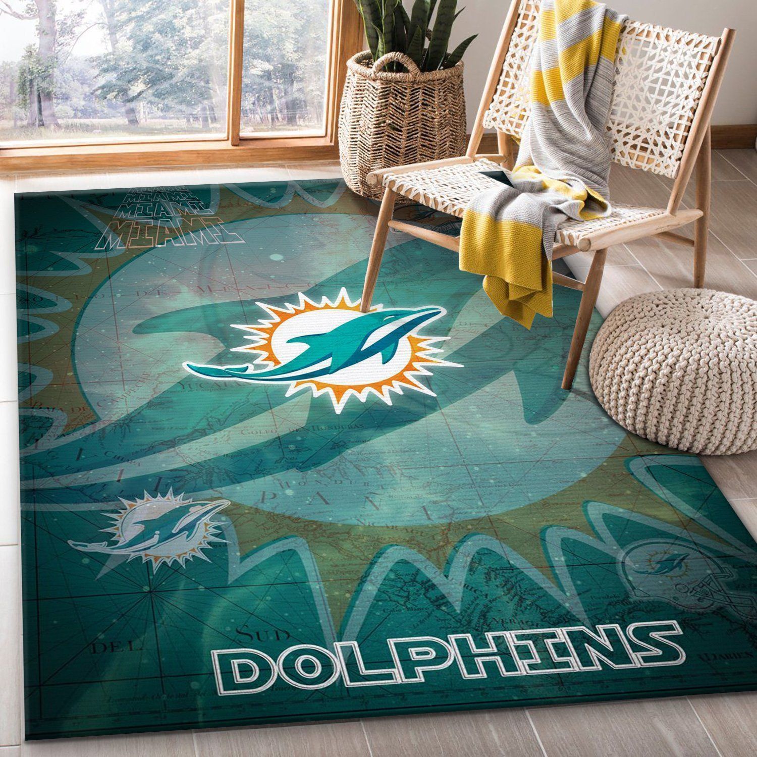 Miami Dolphins Nfl Area Rug Bedroom Rug Home Decor Floor Decor - Indoor Outdoor Rugs