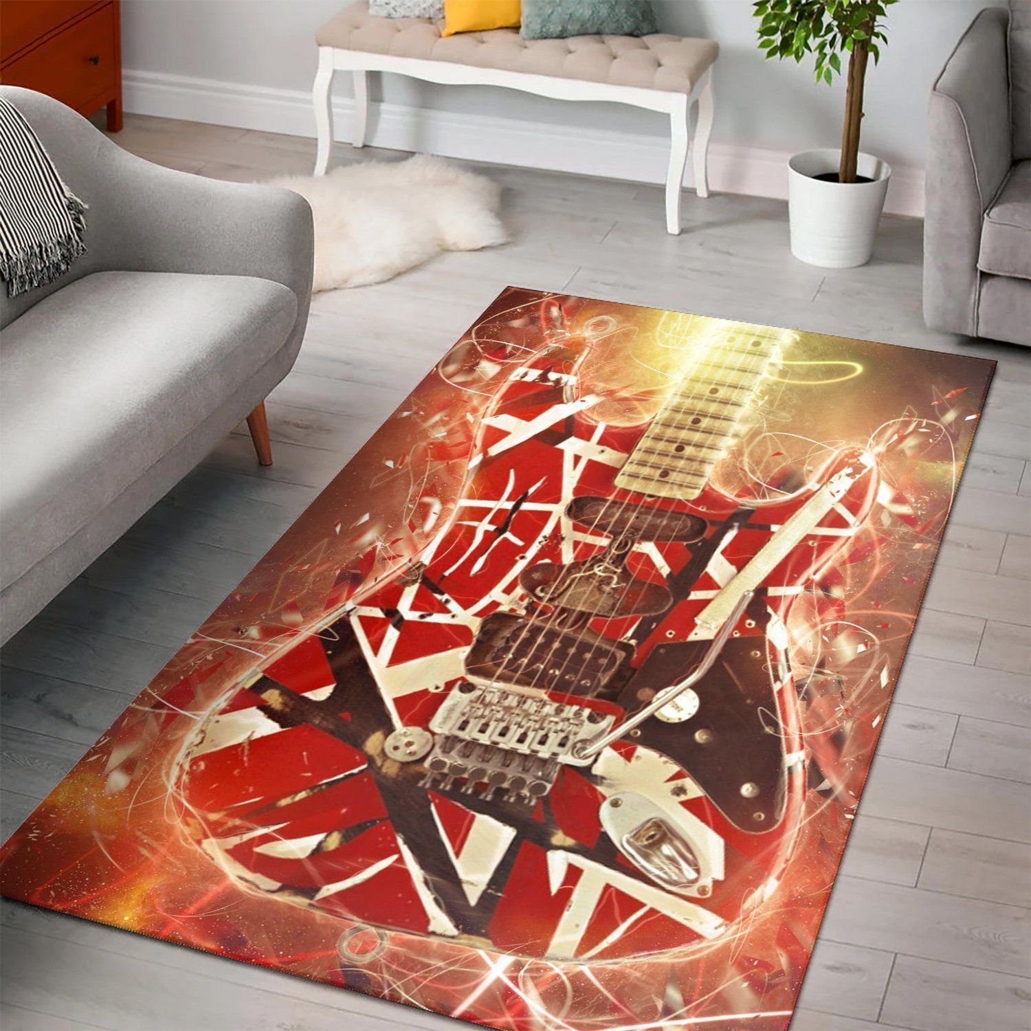 Eddie Van Halen Guitar Instrument Area Rug Living room and bedroom Rug Home Decor - Indoor Outdoor Rugs