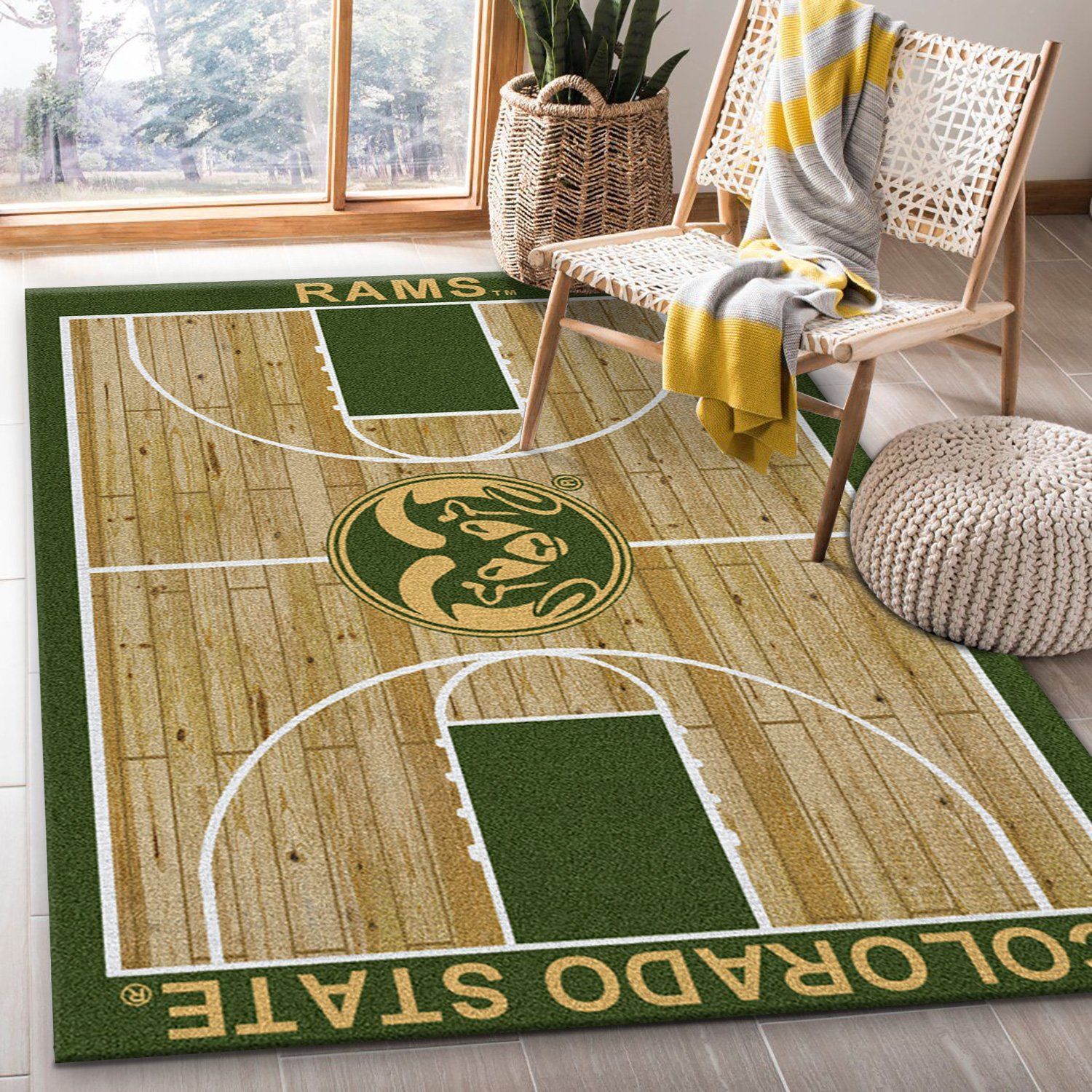 College Home Court Colorado State Basketball Team Logo Area Rug, Living Room Rug, Family Gift US Decor - Indoor Outdoor Rugs