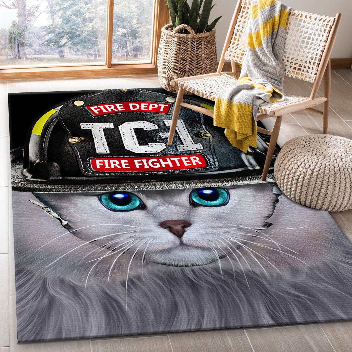 Brave Firefighter Cat Area Rug For Christmas Living Room Rug Home US Decor - Indoor Outdoor Rugs