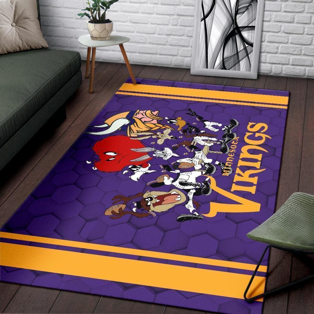 Loony Tunes Vikings Team Rug Area Football Carpet Fan 3 - Indoor Outdoor Rugs