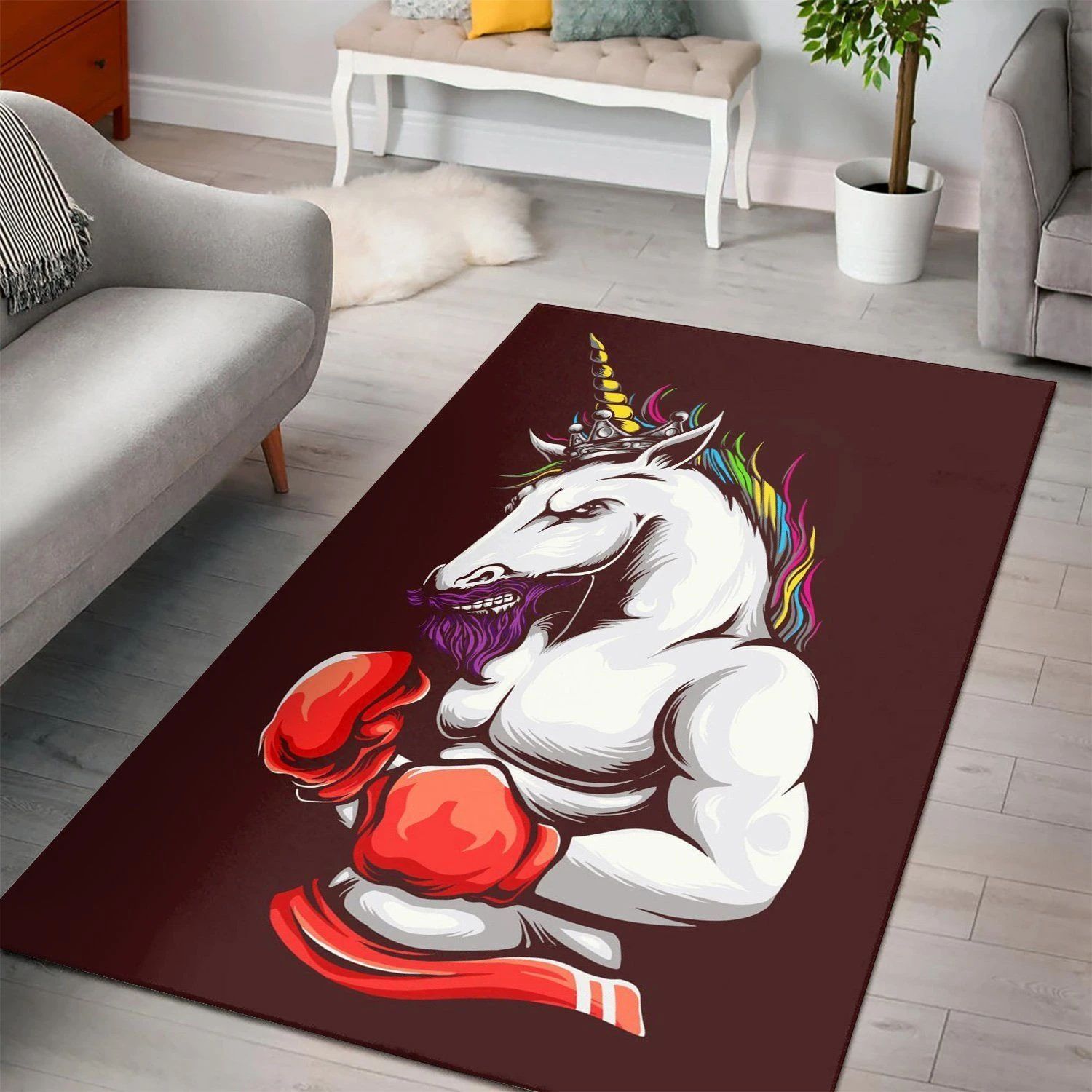 Boxer Unicorn Detailed Art Carpet Living Room, Room Decor, Floor Decor Home Decor - Indoor Outdoor Rugs