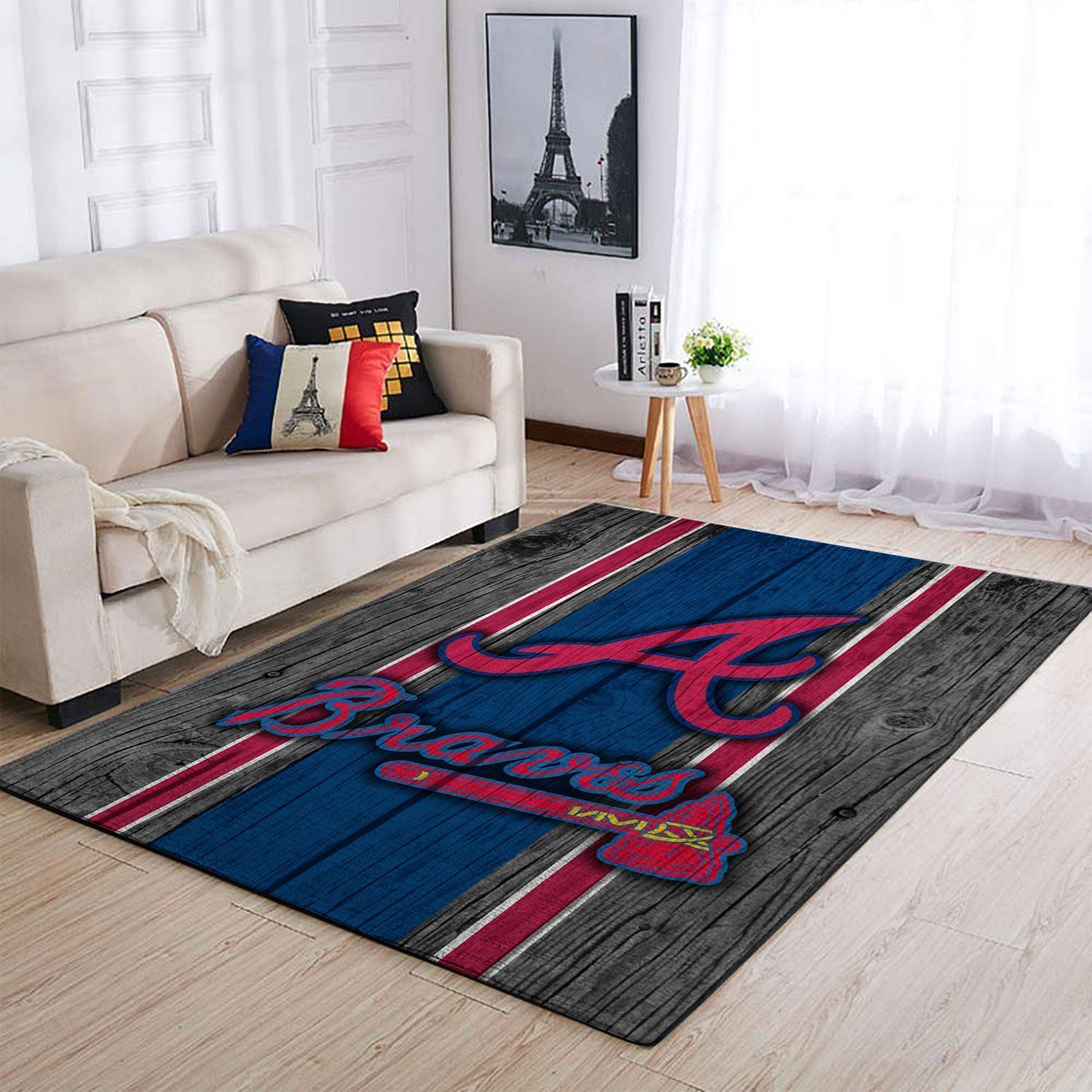 Atlanta Braves Mlb Team Logo Wooden Style Style Nice Gift Home Decor Rectangle Area Rug - Indoor Outdoor Rugs